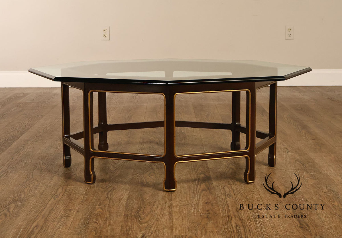 Asian Style Glass Top Octagonal Coffee Table