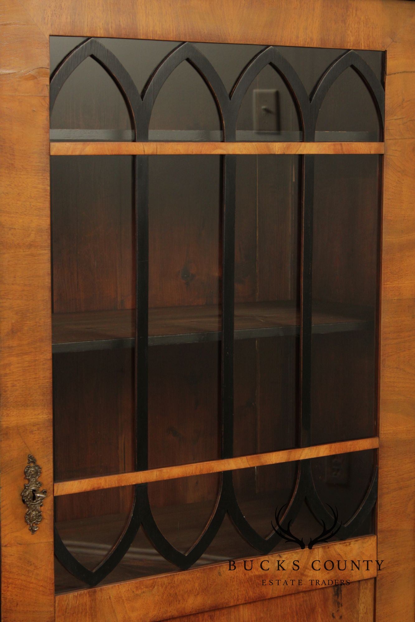 Antique Biedermeier Glass Door Walnut Bookcase