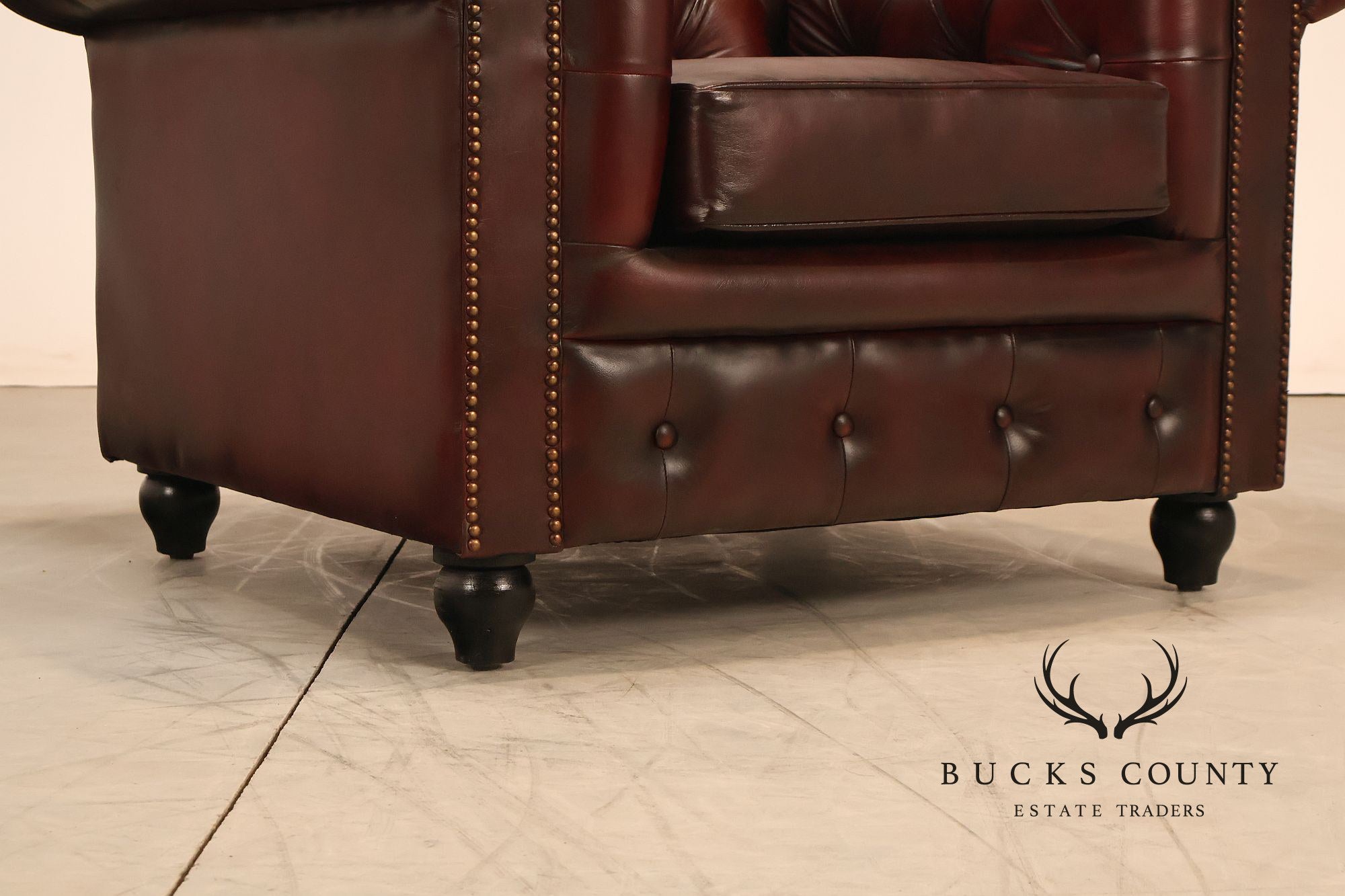 Chesterfield Style Pair Of Oxford Red Tufted Leather Club Chairs