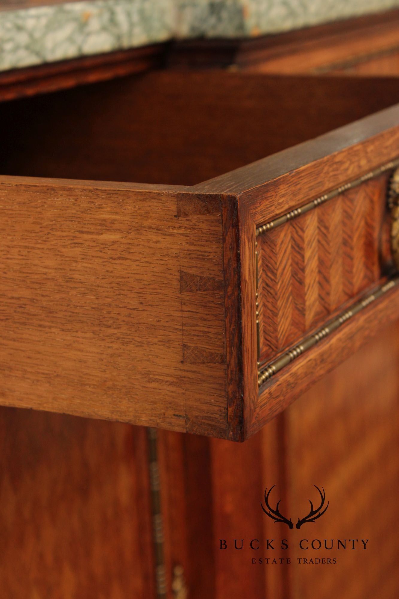 Antique French Louis XVI Style Inlaid Marble Top Sideboard