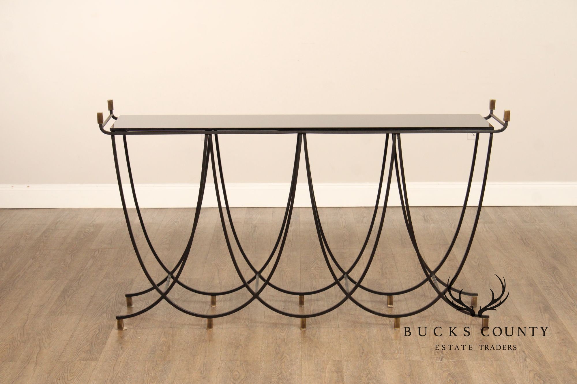 Regency Style Scallop Iron Black Brass Console Table