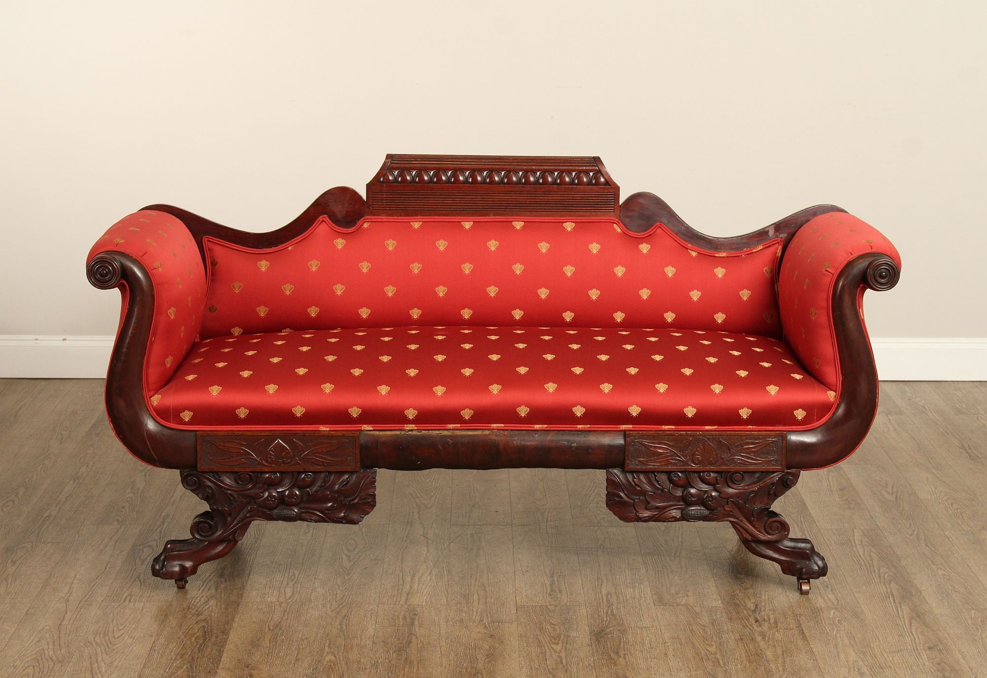 Antique American Classical Empire Carved Mahogany Sofa