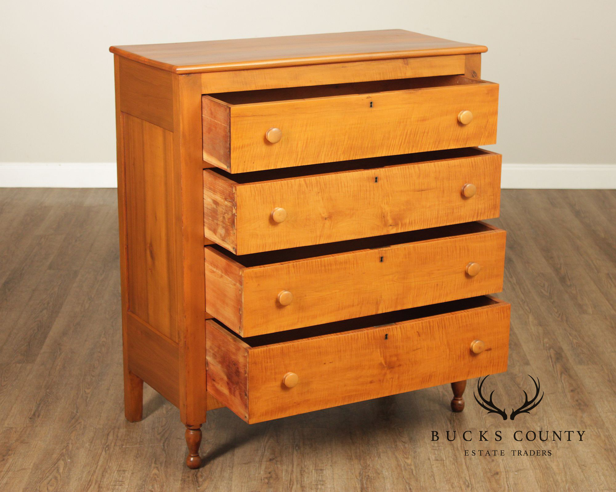 Antique Tiger Maple And Poplar Sheraton Chest Of Drawers