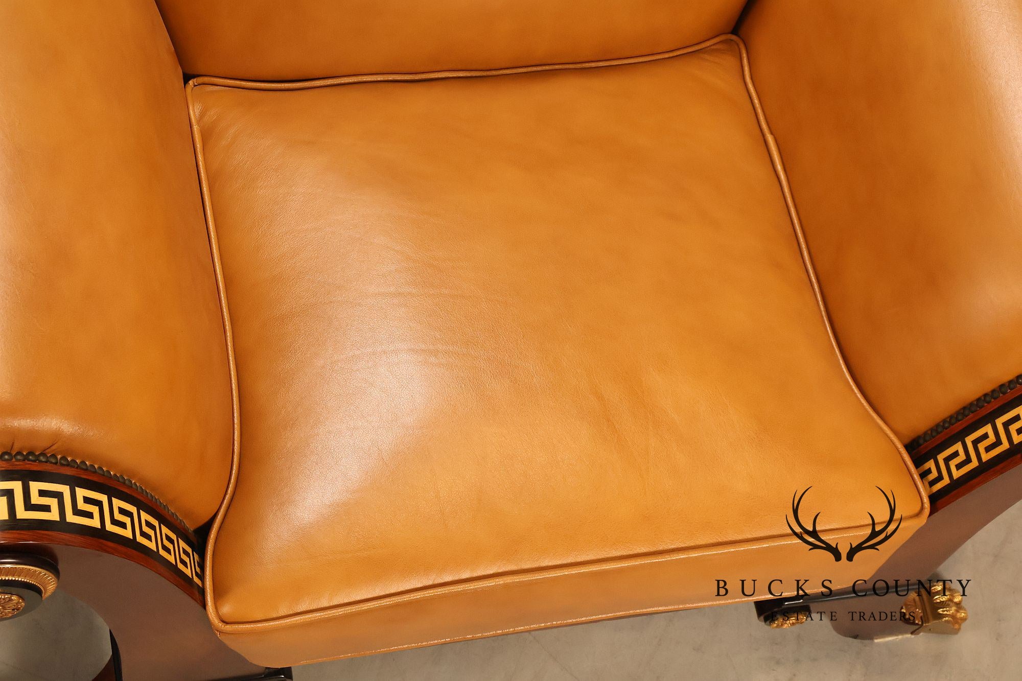 Empire Style Mahogany And Leather Armchair With Gilt Bronze Mounts