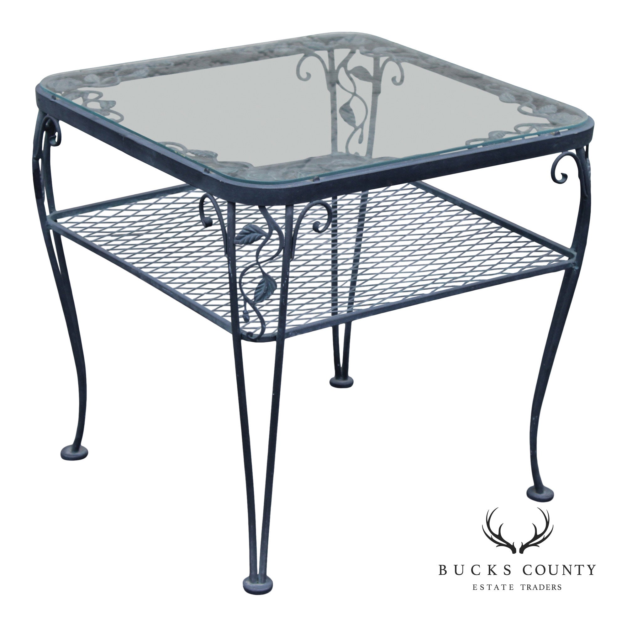 Woodard 'Chantilly Rose' Glass Top Wrought Iron Patio Side Table
