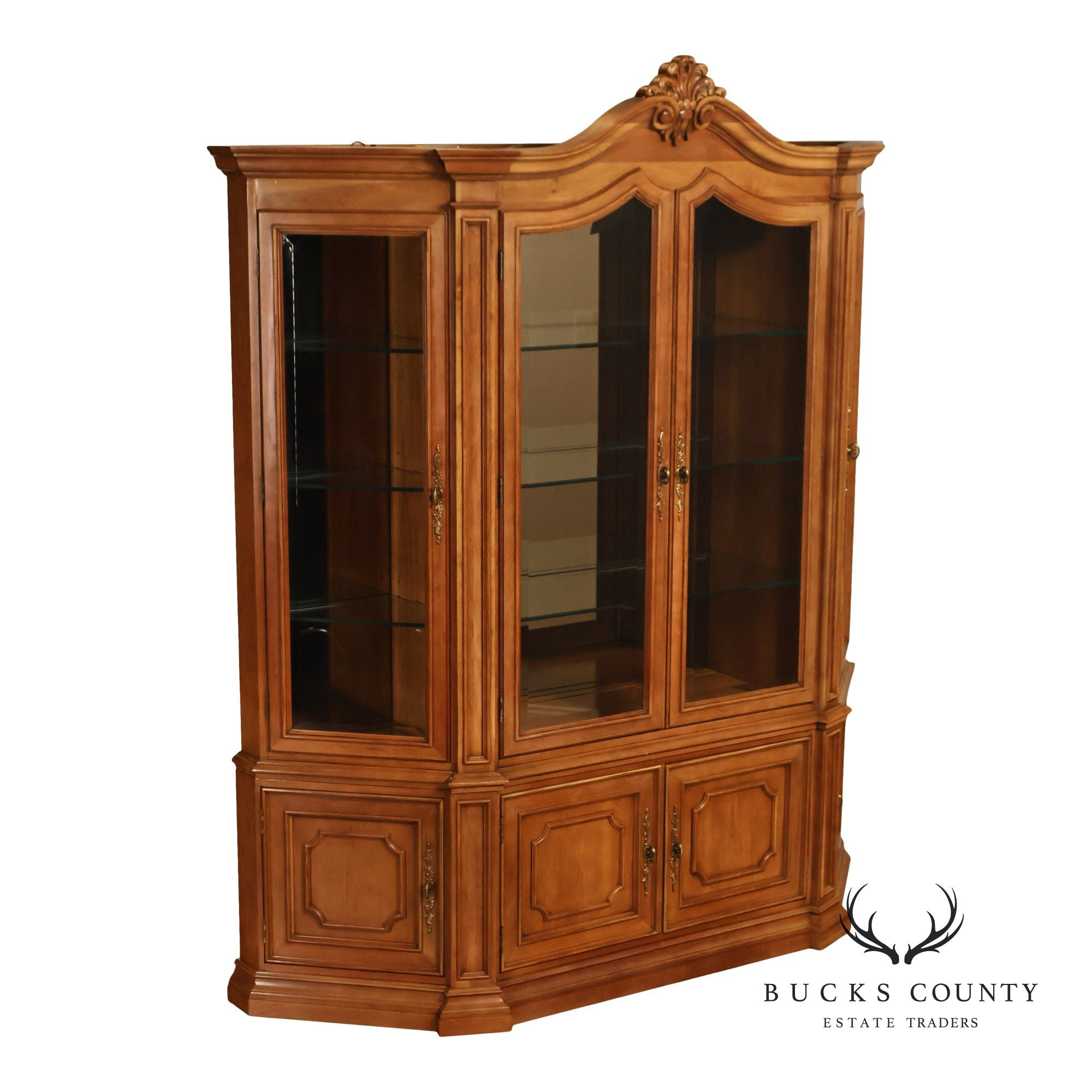 Century Furniture French Provincial Style Fruitwood Lighted China Cabinet