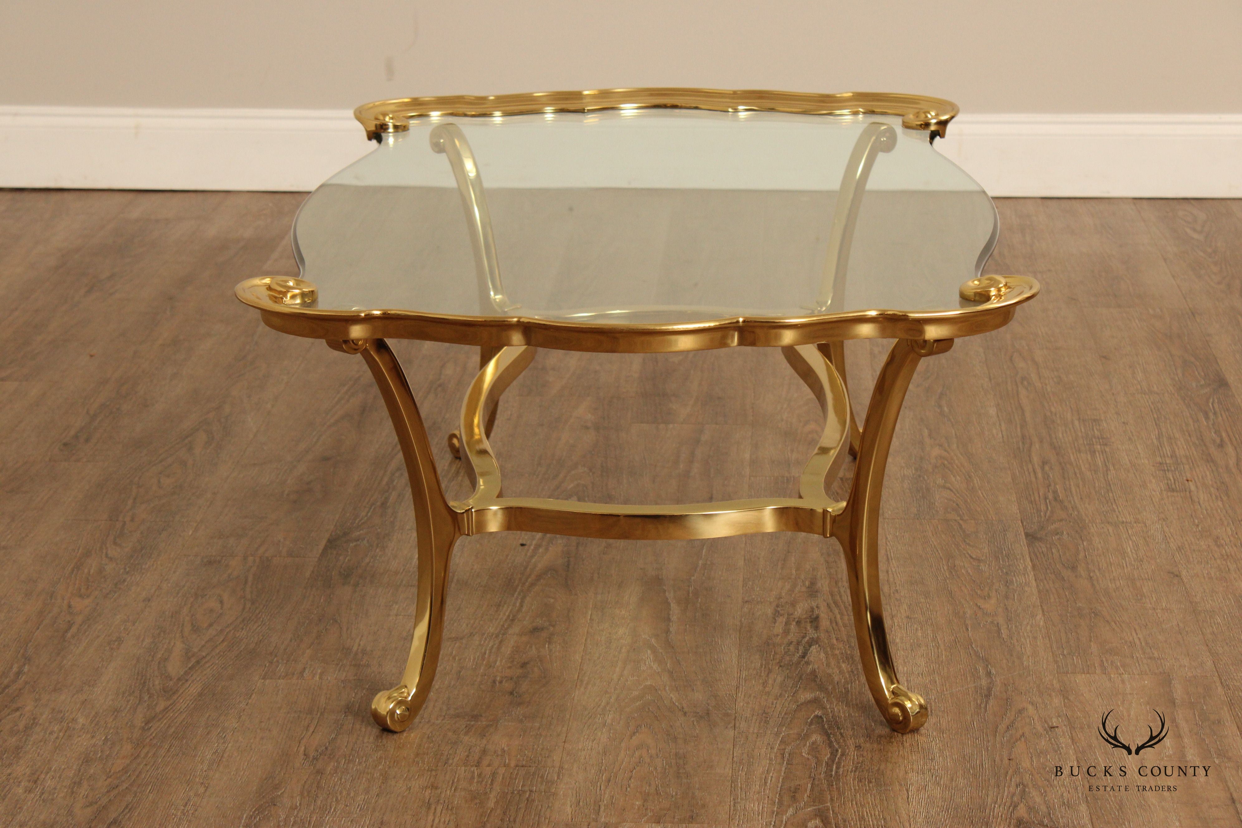 French Regency Style Glass Top Brass Coffee Table