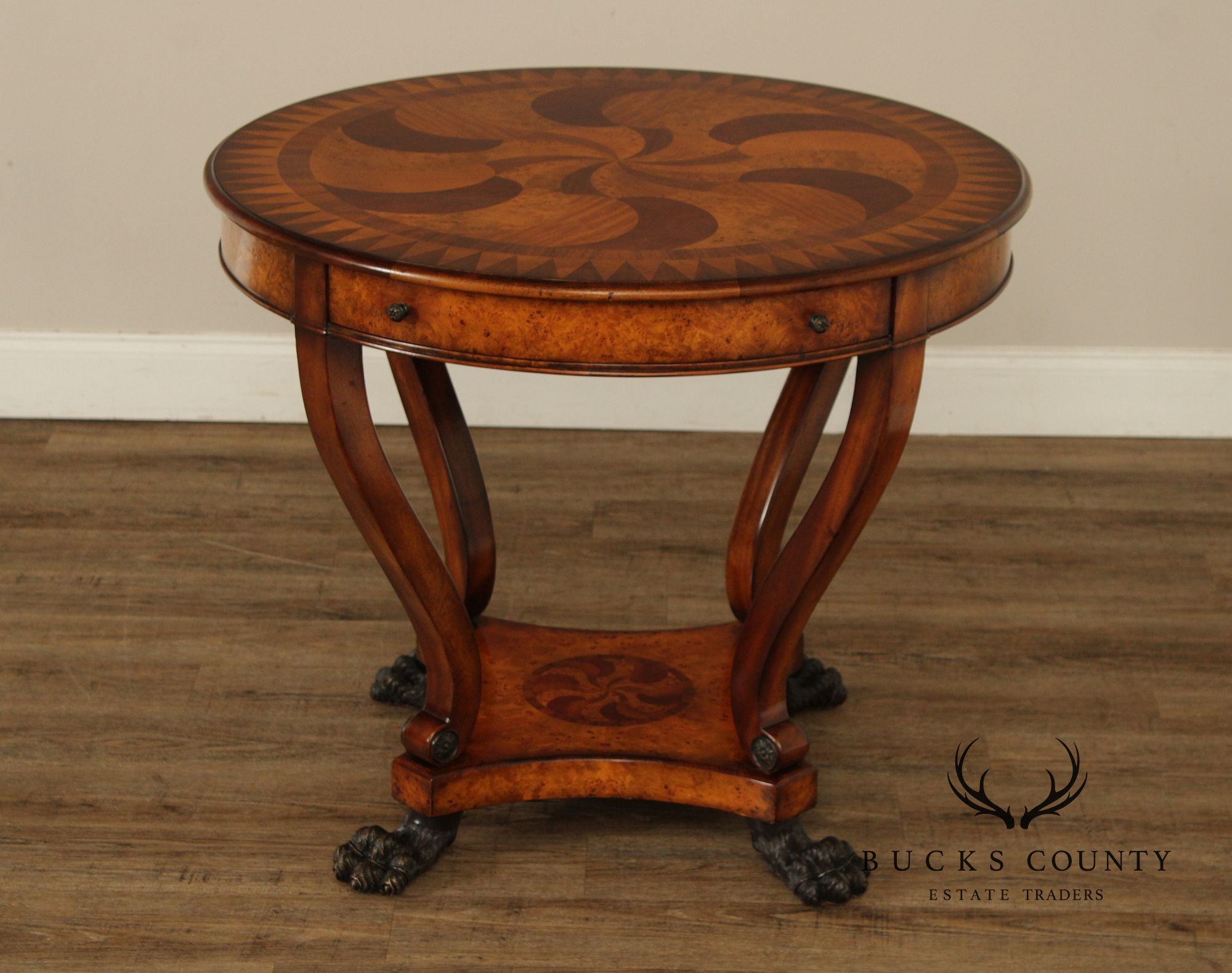 Theodore Alexander Round Inlaid Burlwood Center Table