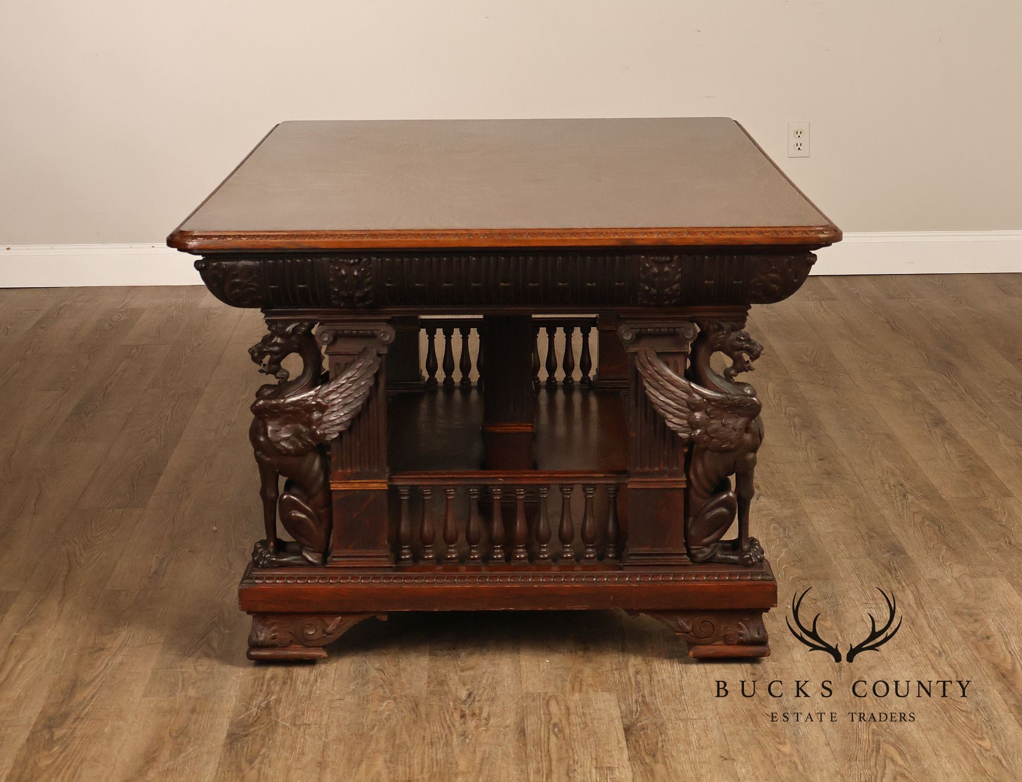 Victorian Carved Oak Library Table With Griffin Supports