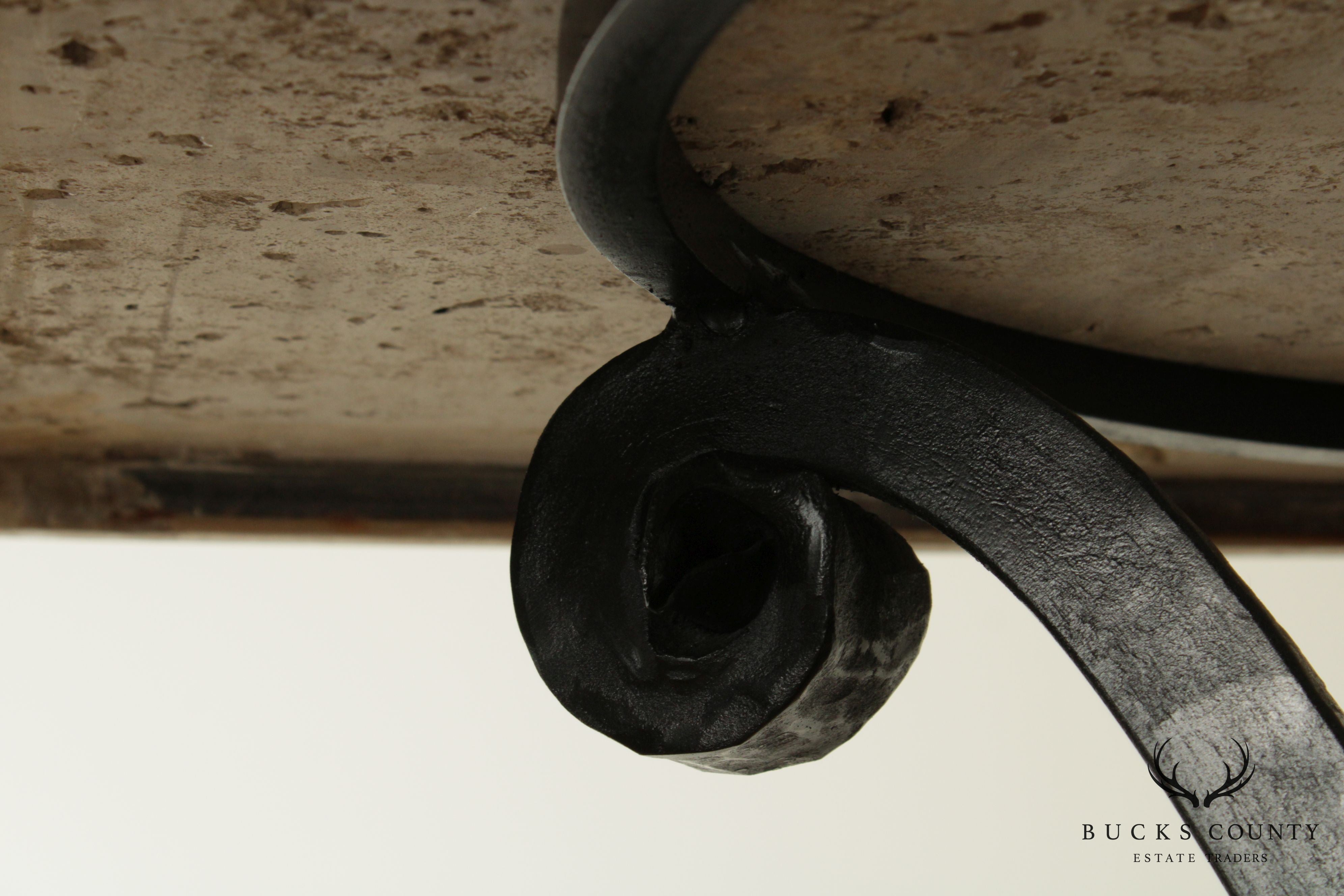 Hand Forged Iron Base 42" Pub Table Square Travertine Top