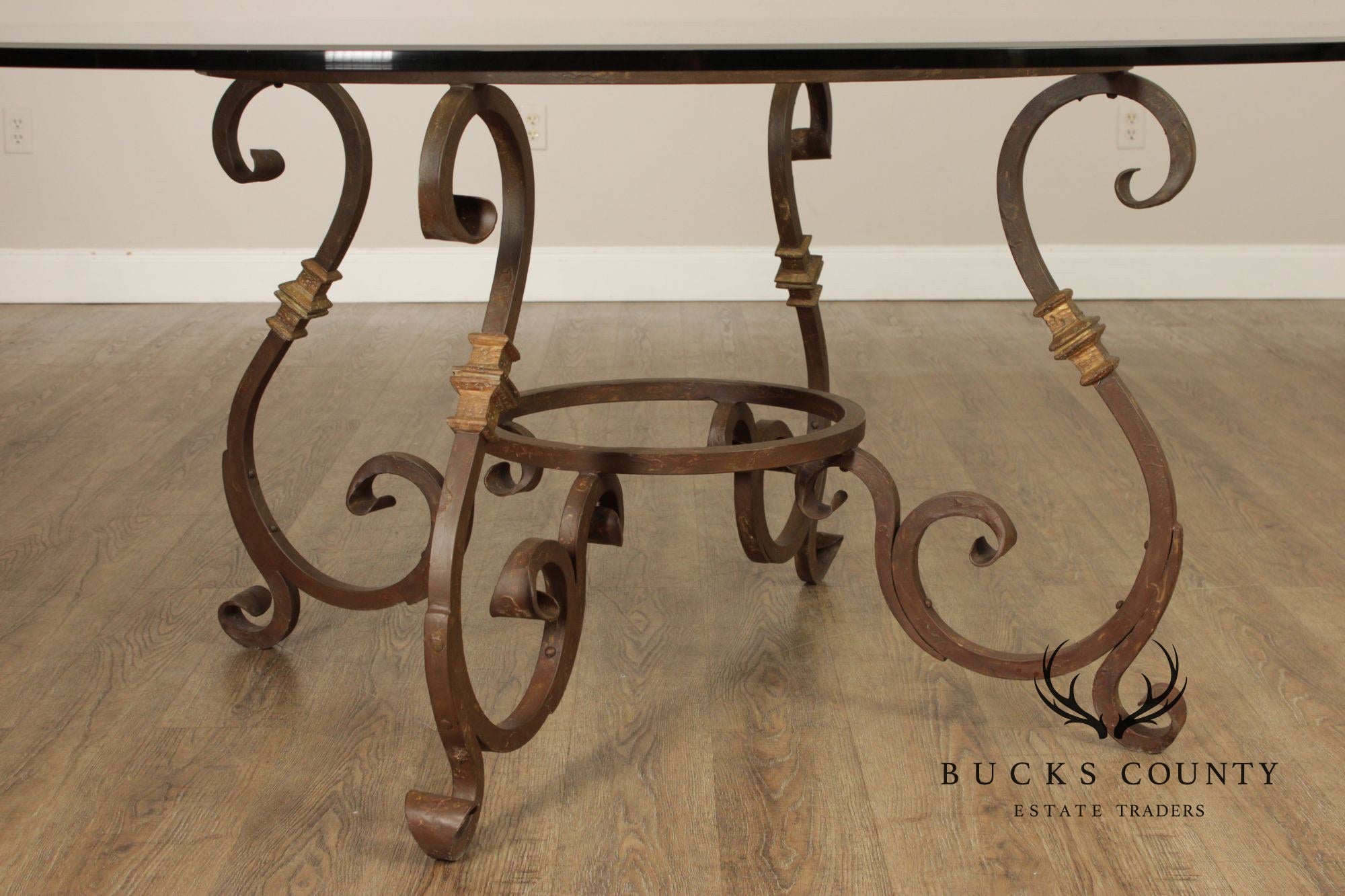 Italian Style Wrought Iron 72 Inch Round Glass Top Dining Table