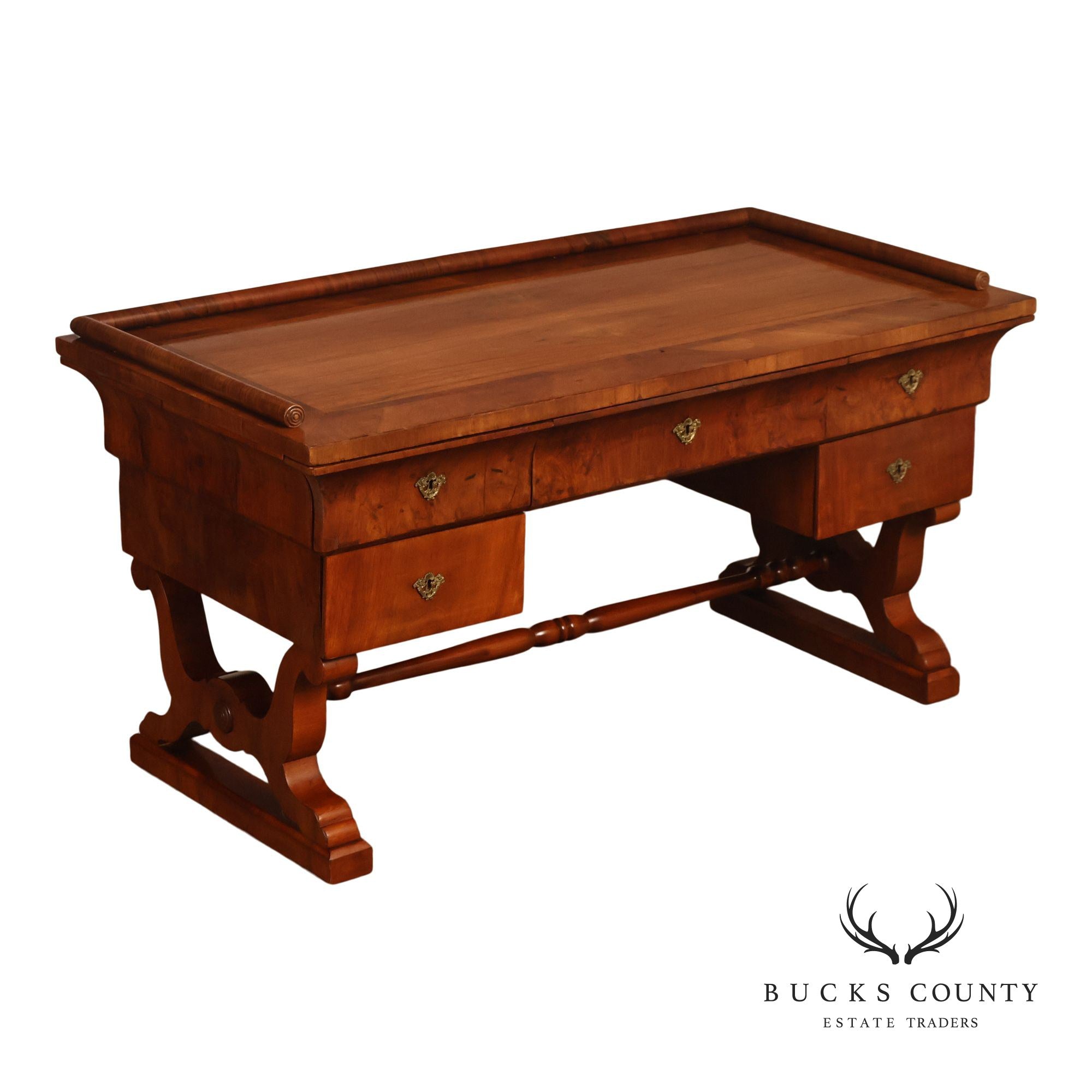 Antique 19th Century Biedermeier Walnut Five Drawer Writing Desk