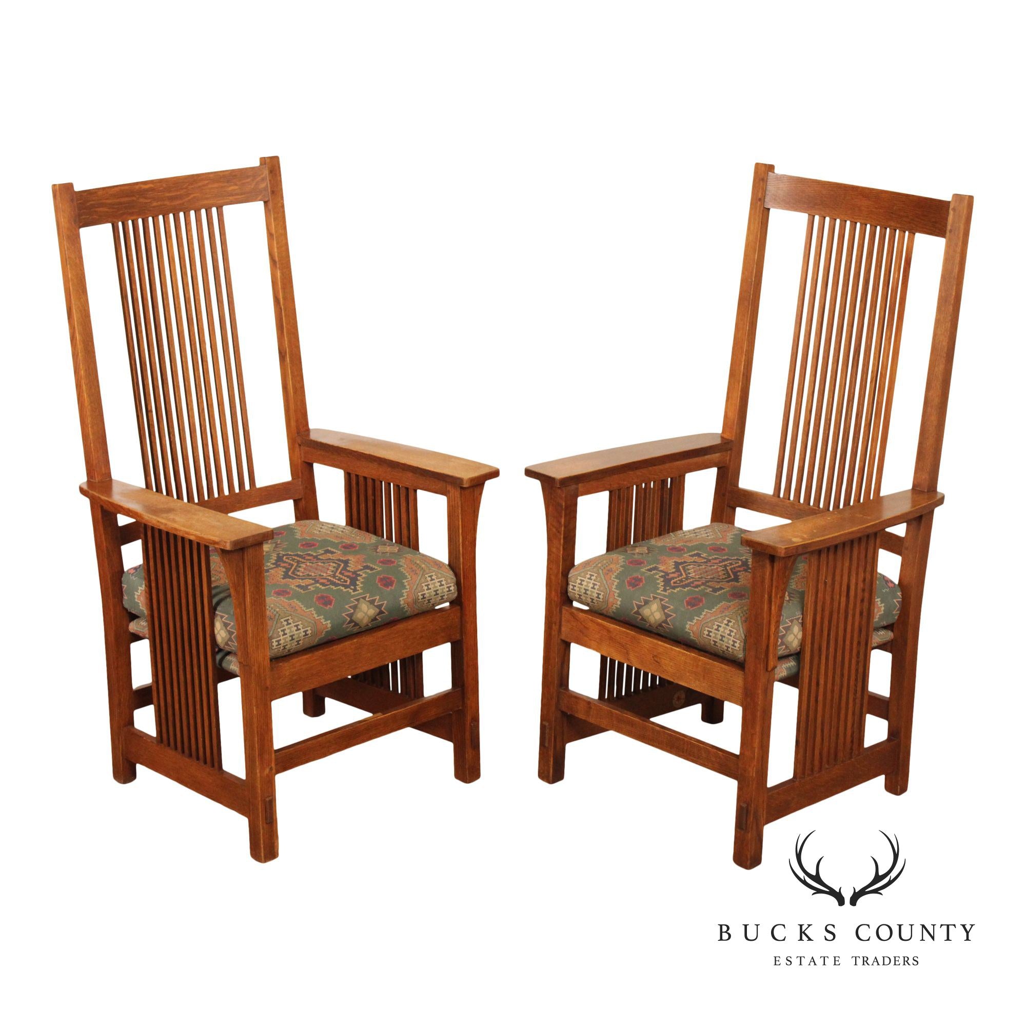 Stickley Mission Collection Pair of Oak Spindle Armchairs