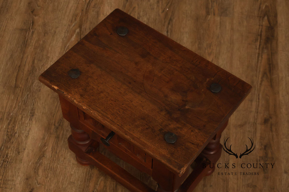 Vintage Spanish Colonial Revival Carved Wood One-Drawer Side Table