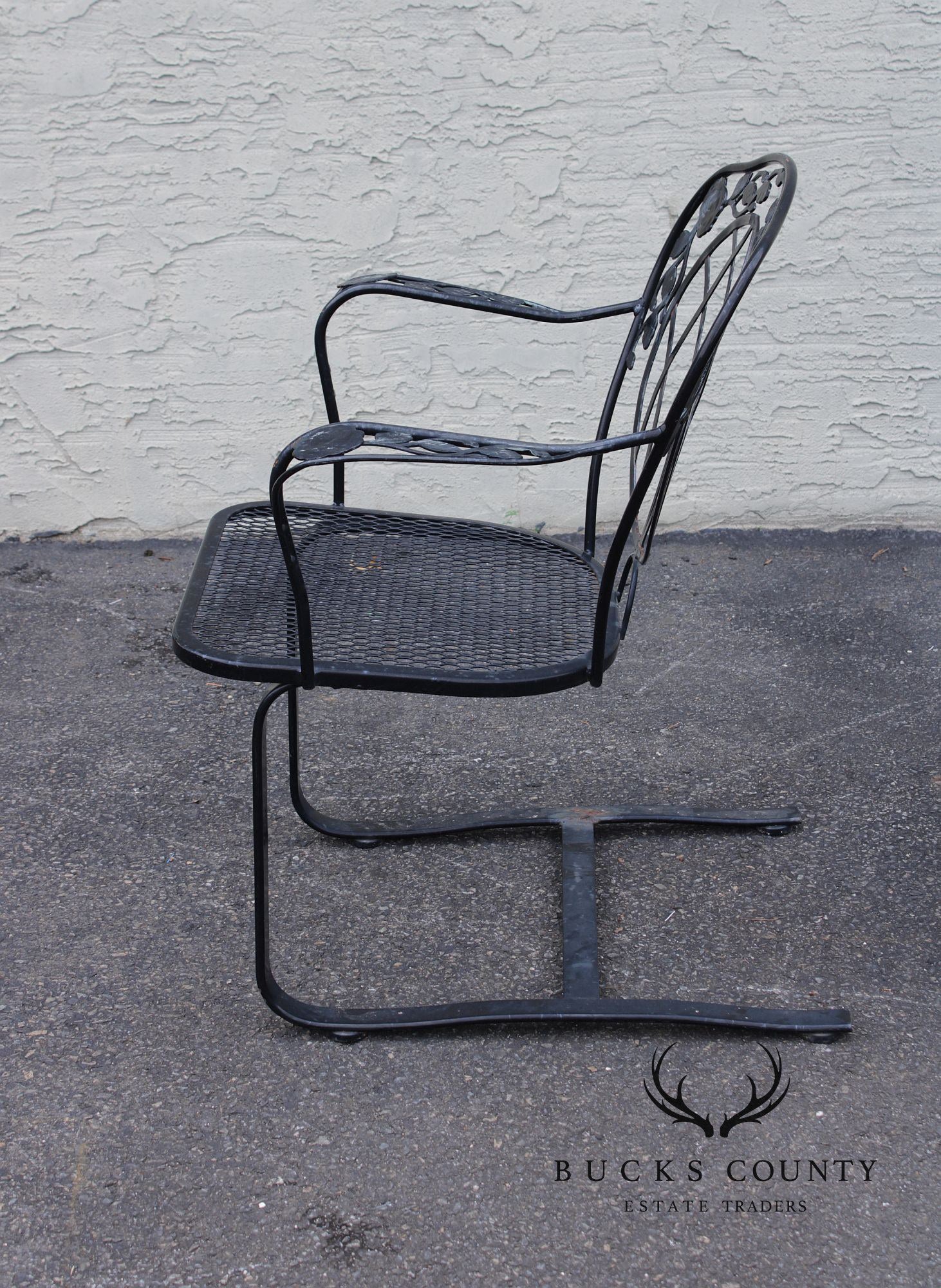 Vintage Pair of Outdoor Patio Wrought Iron Spring Armchairs