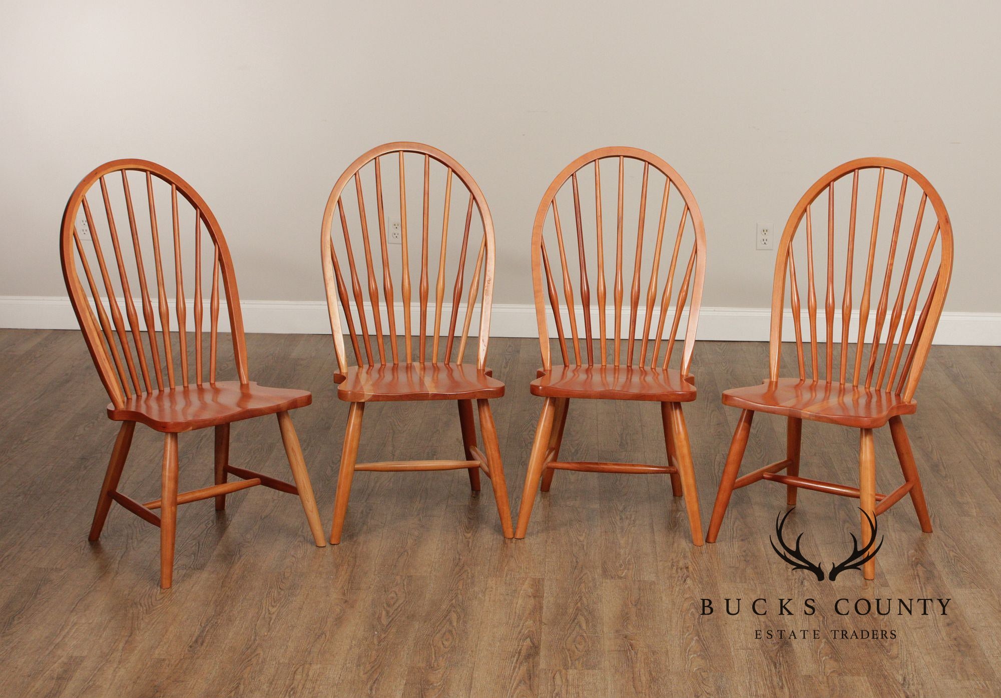 Daniel's Amish Set of Four Cherry Windsor Dining Chairs