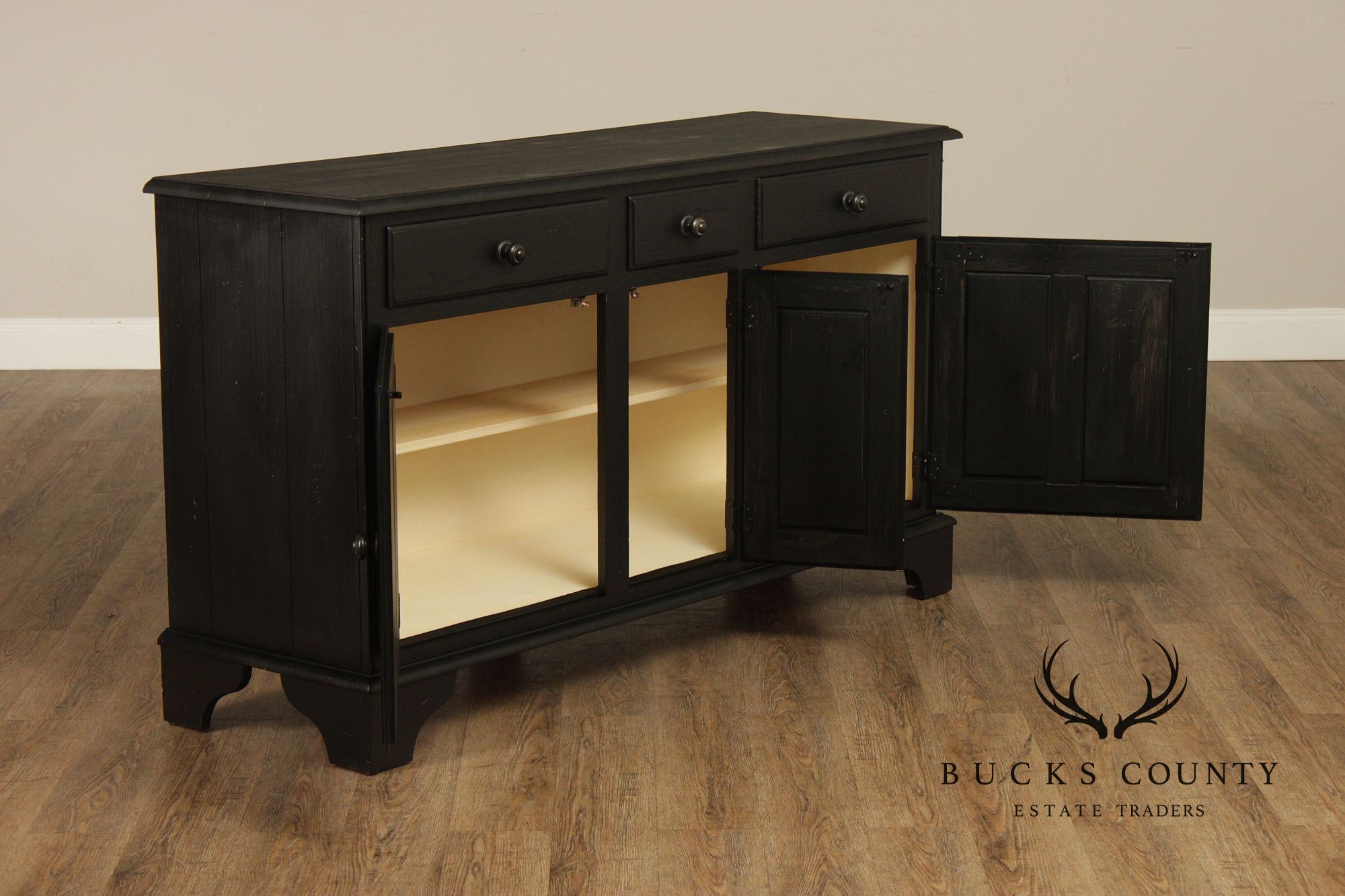 Ethan Allen Made In America Black Painted Three Drawer Buffet