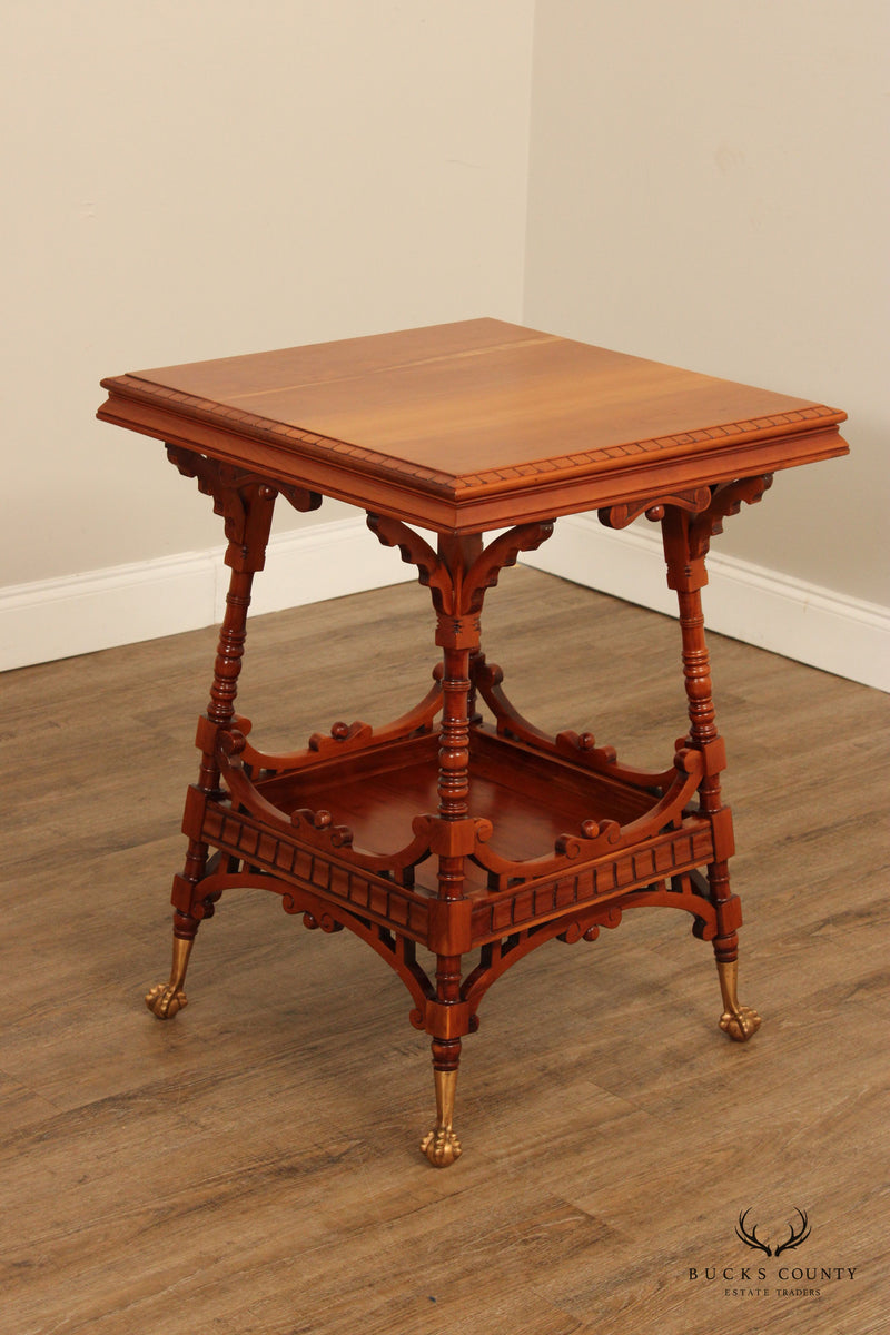 Antique Victorian Carved Cherry Two-Tier Lamp Table