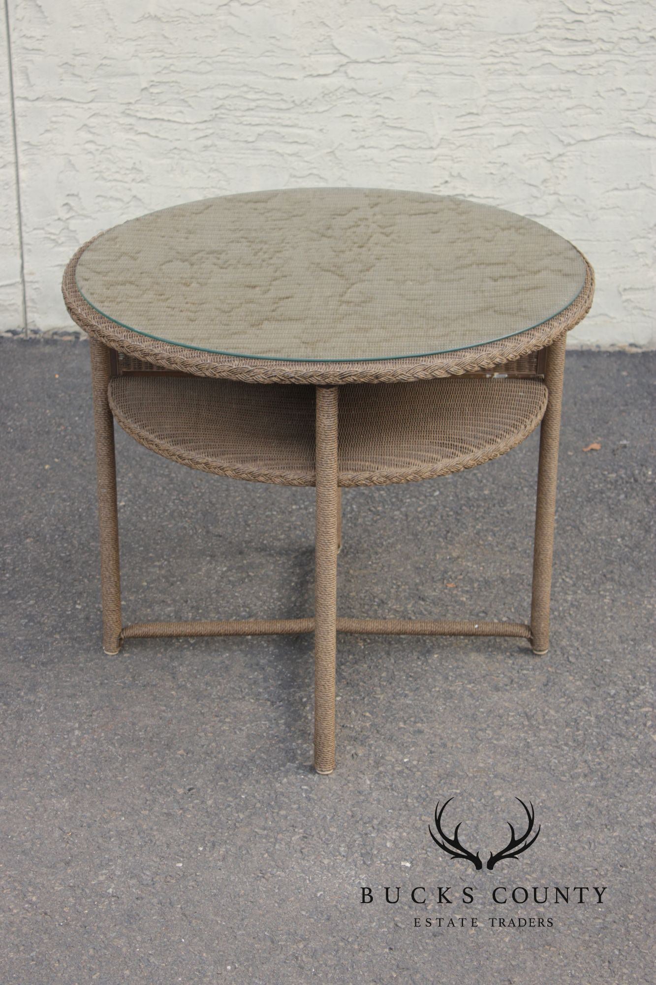 Lloyd Loom Round Glass Top Wicker Patio Table