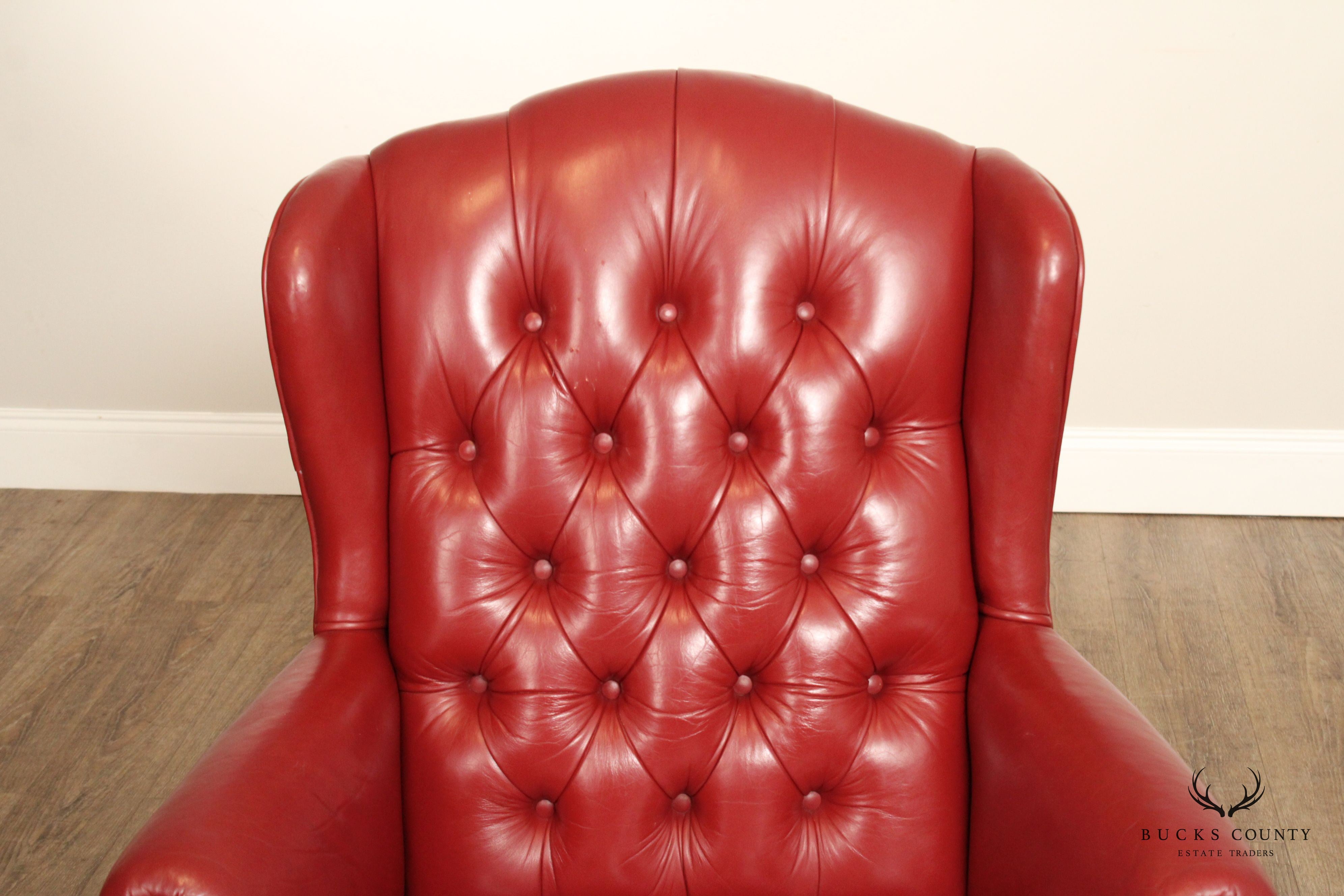 Queen Anne Style Tufted Leather Wing Chair