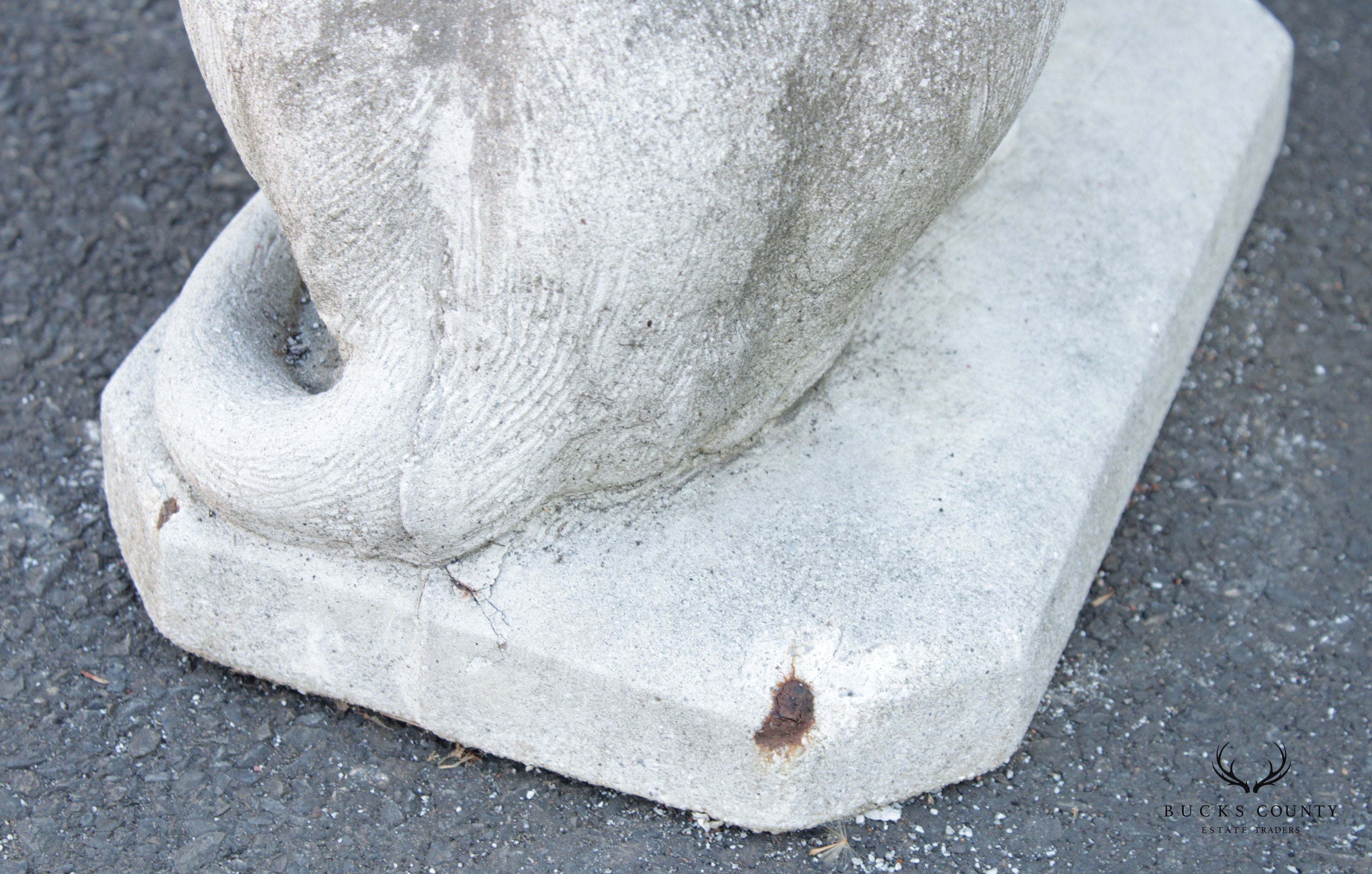 Vintage Cast Stone Lion with Shield Garden Statue