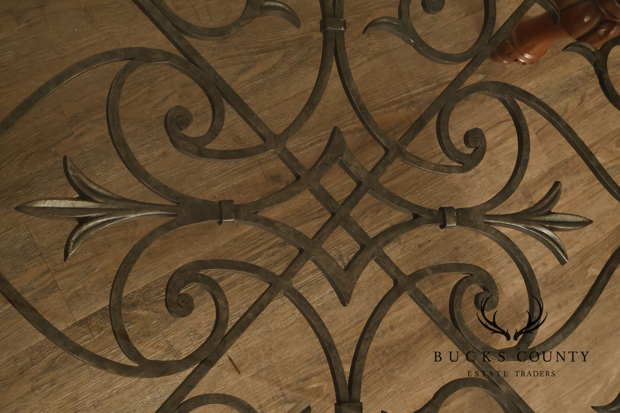 Ethan Allen Tuscany Glass Top Coffee Table With Iron Scroll Base