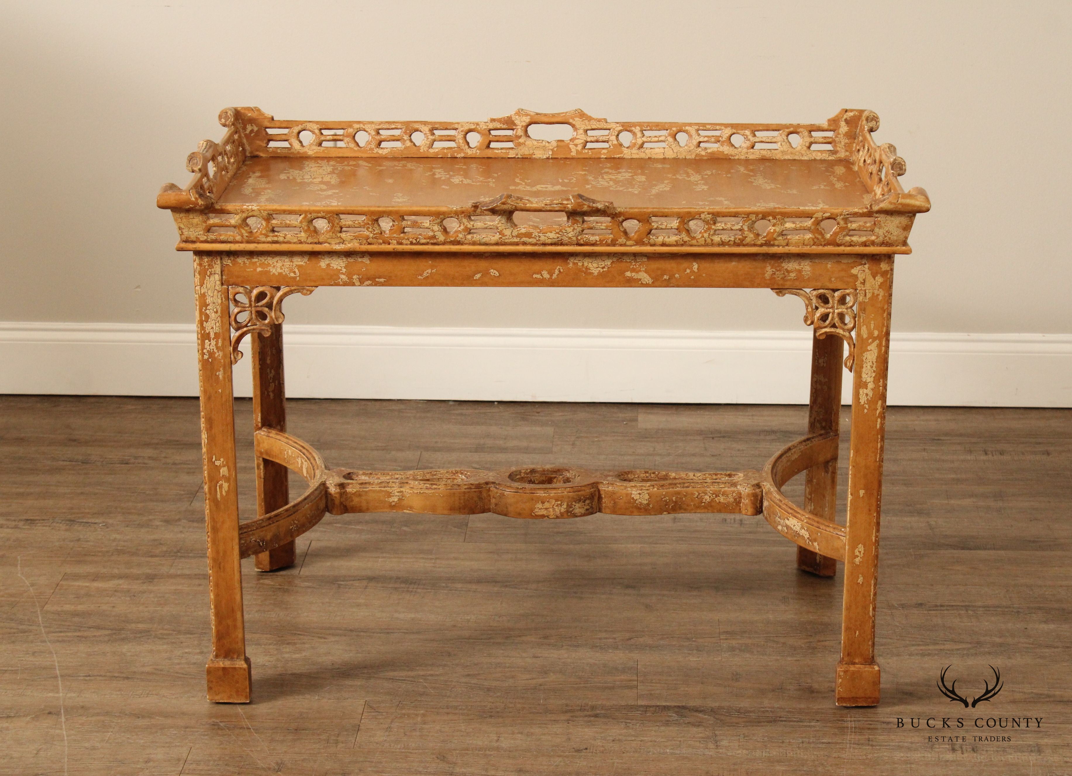Chinese Chippendale Style Distress Painted Tea Table
