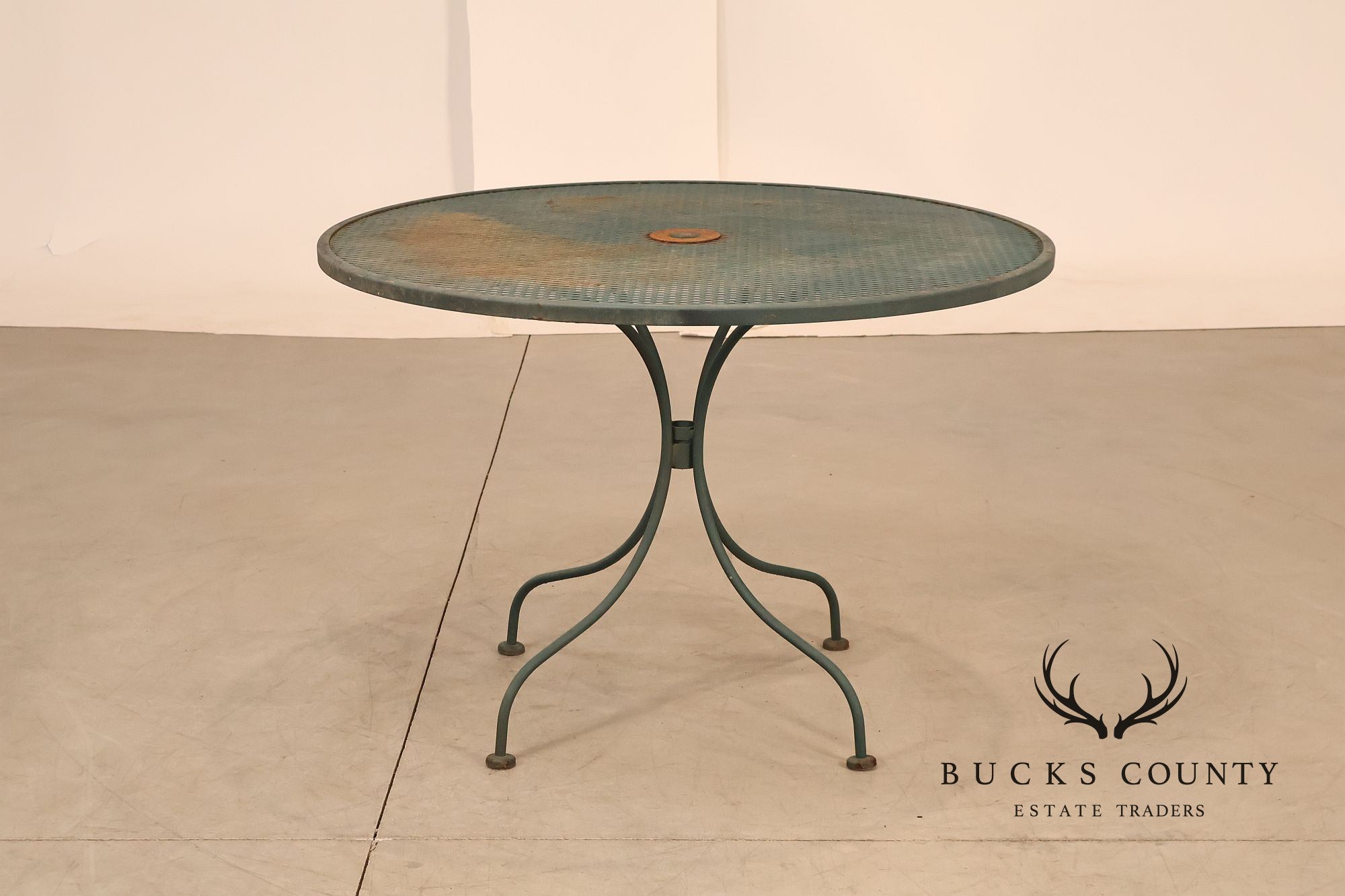 Vintage Wrought Iron Round Patio Table And Four Chairs Set