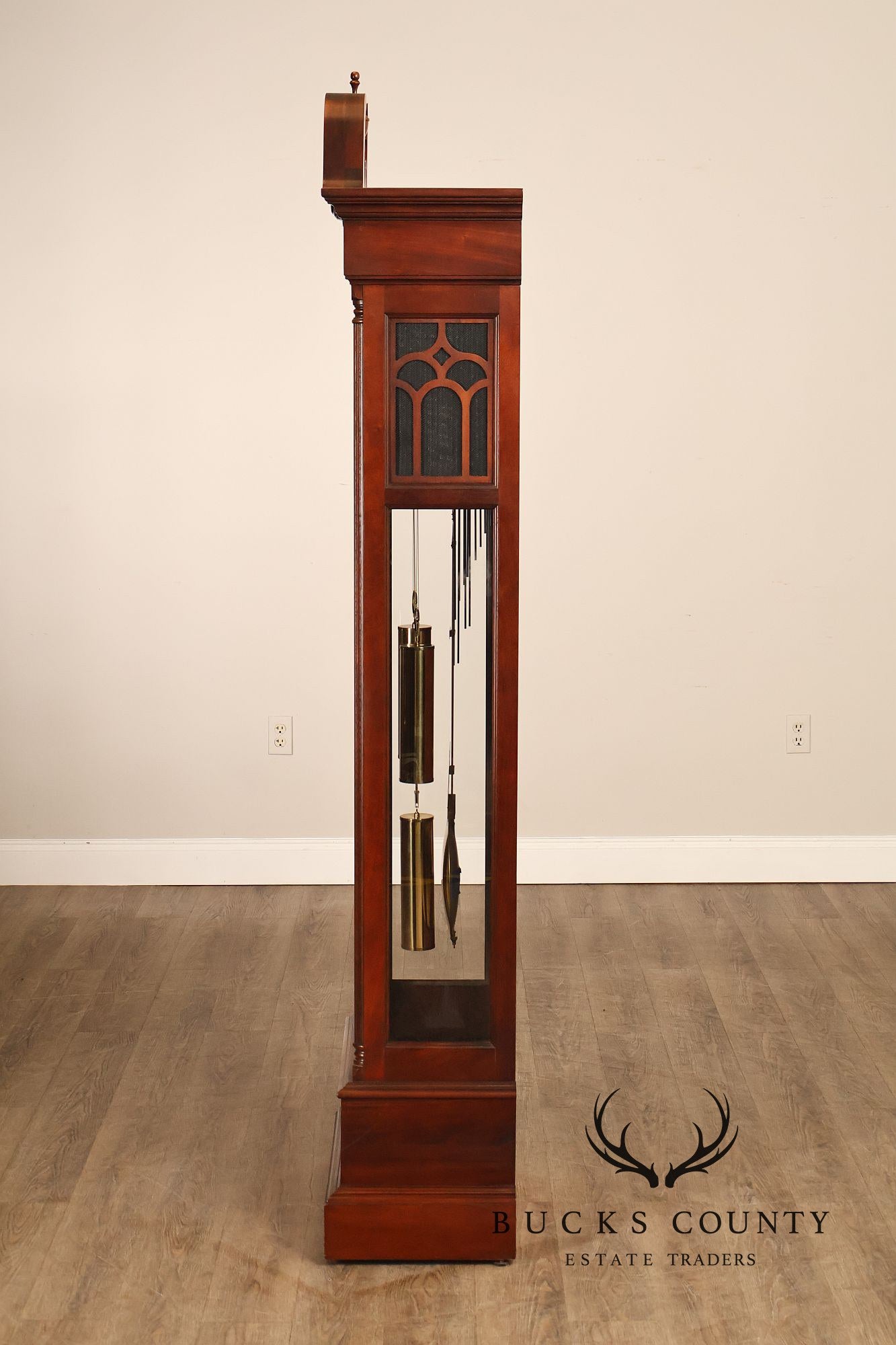 Howard Miller Mahogany Grandfather Clock With Brass Dial And Weights