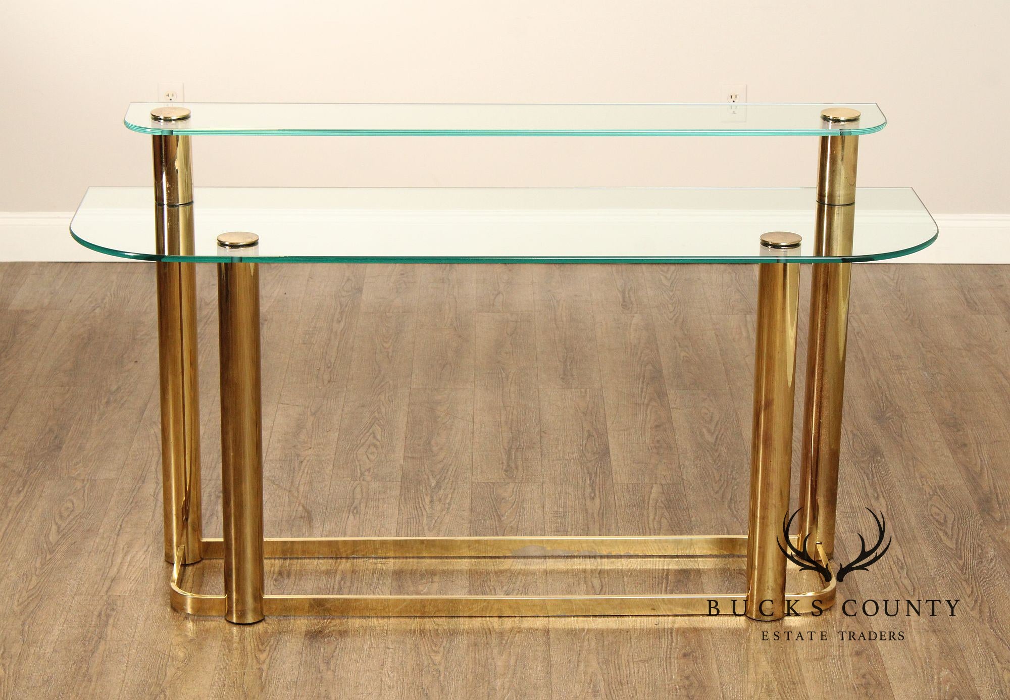 Hollywood Regency Postmodern Two-Tier Glass Top Console Table