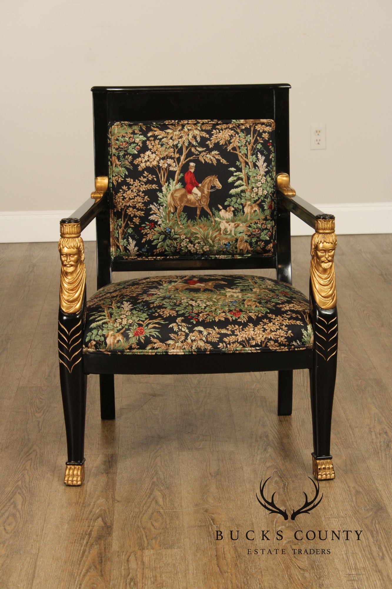 Empire Style Ebonized and Partial Gilt Armchair