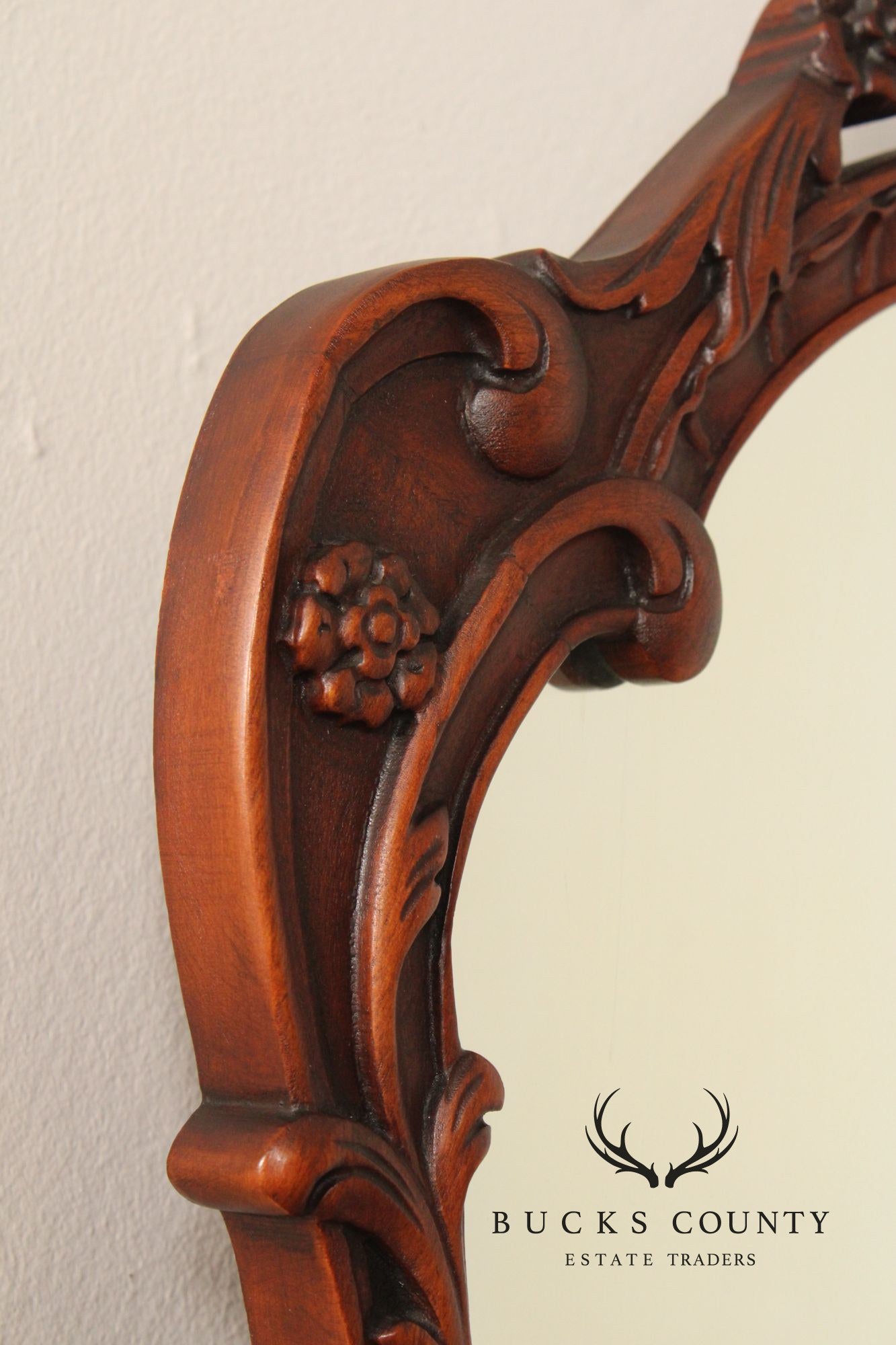 1940's Vintage French Style Carved Mahogany Wall Mirror