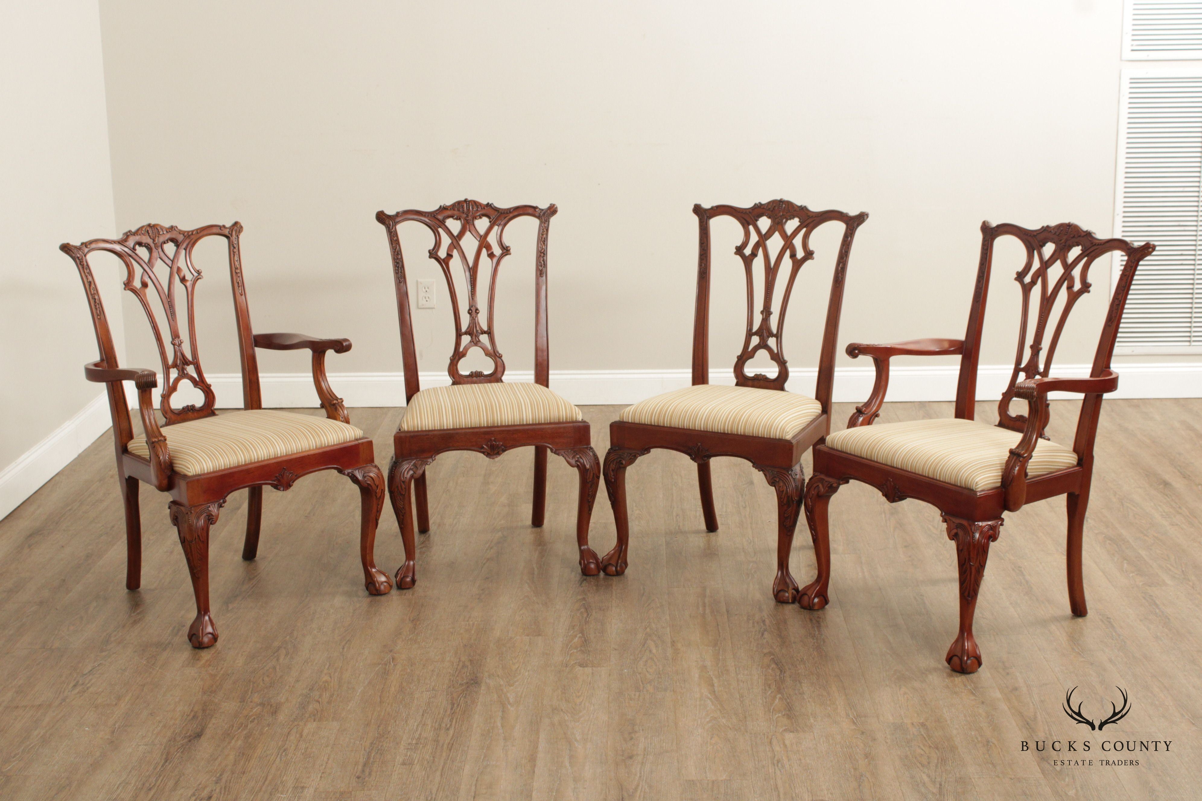 Chippendale Style Set of Four Carved Mahogany Dining Chairs