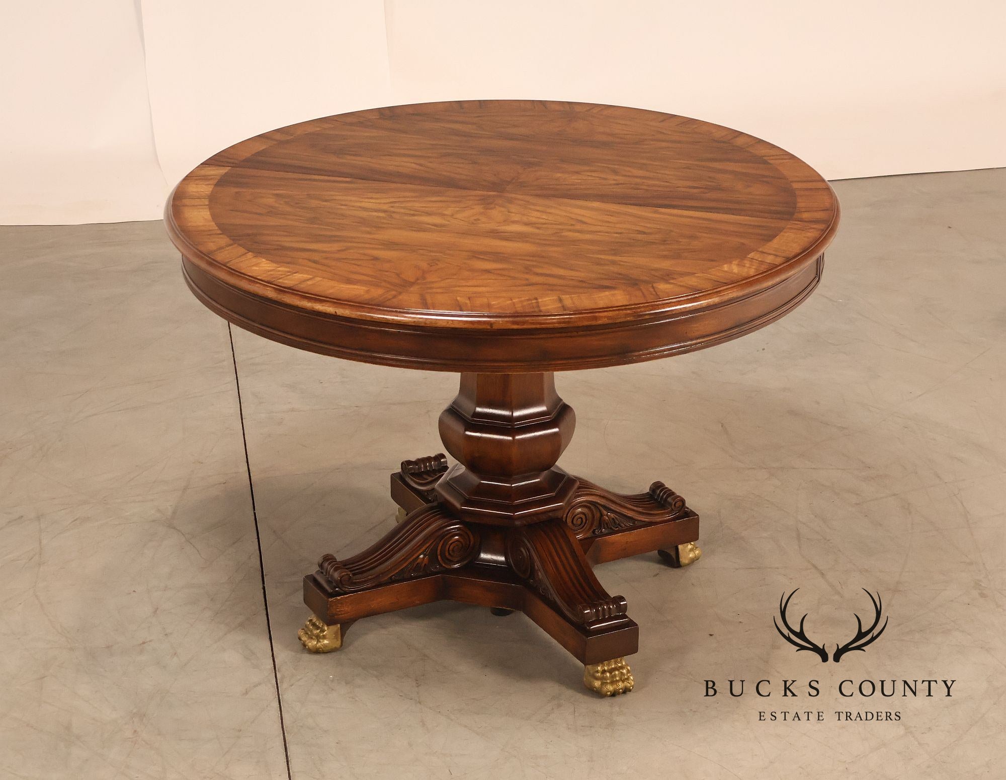 Karges Walnut Round Extendable Dining Table With Three Leaves