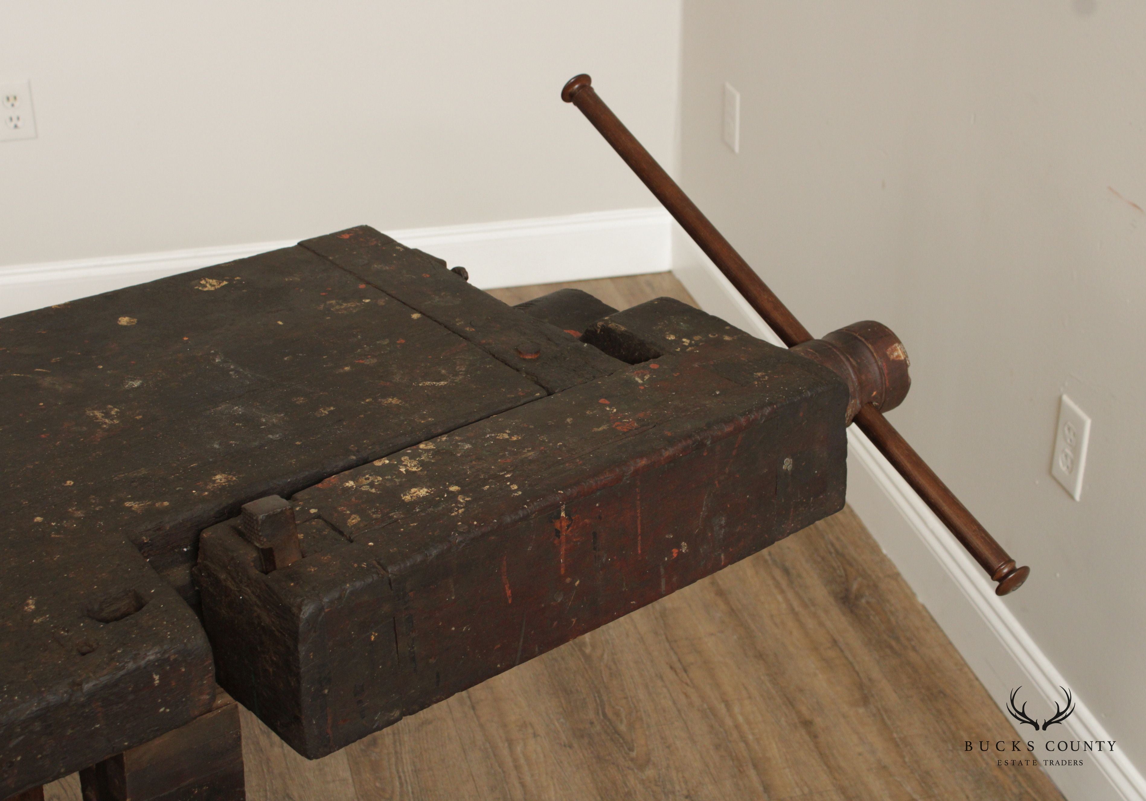 Antique Large Trestle Base Carpenter's Workbench