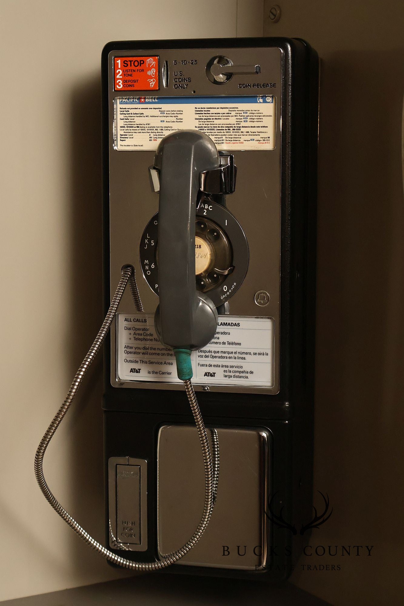 Pacific Bell Wooden Telephone Booth With Coin Operated Payphone
