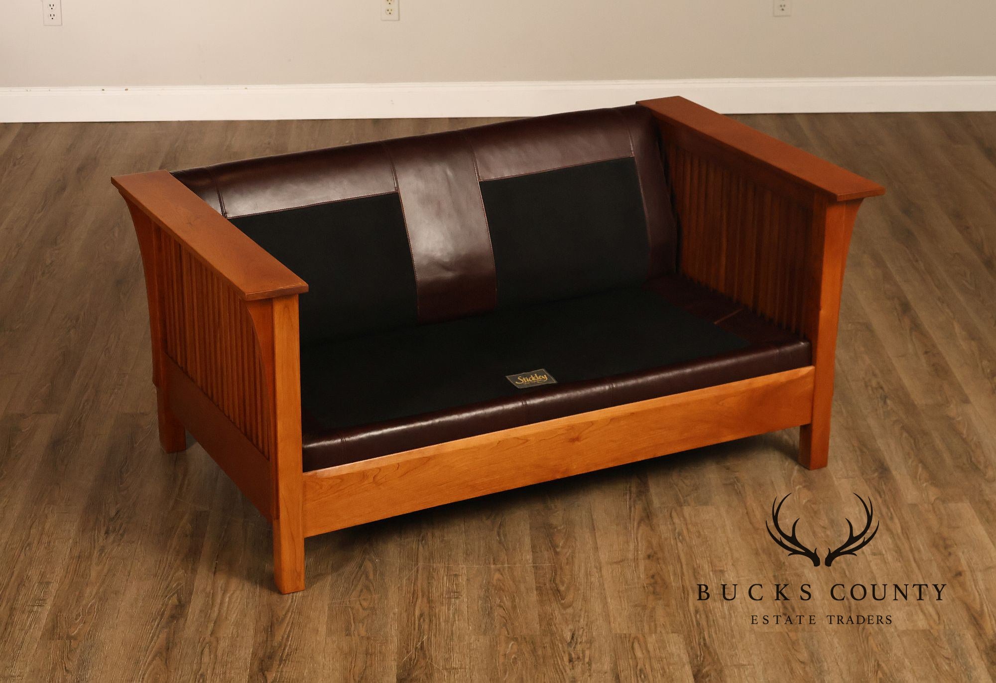 Stickley Mission Collection Cherry Wood Spindle Frame Leather Loveseat