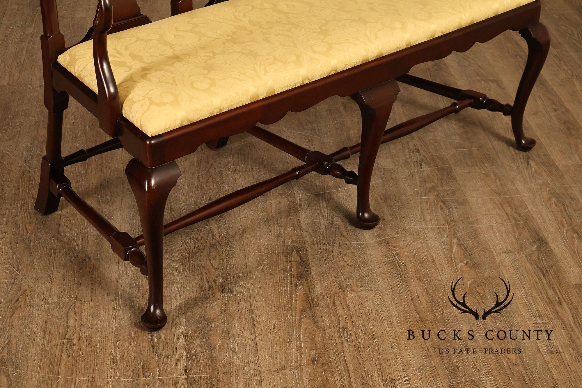 Queen Anne Style Custom Mahogany Triple Back Upholstered Settee