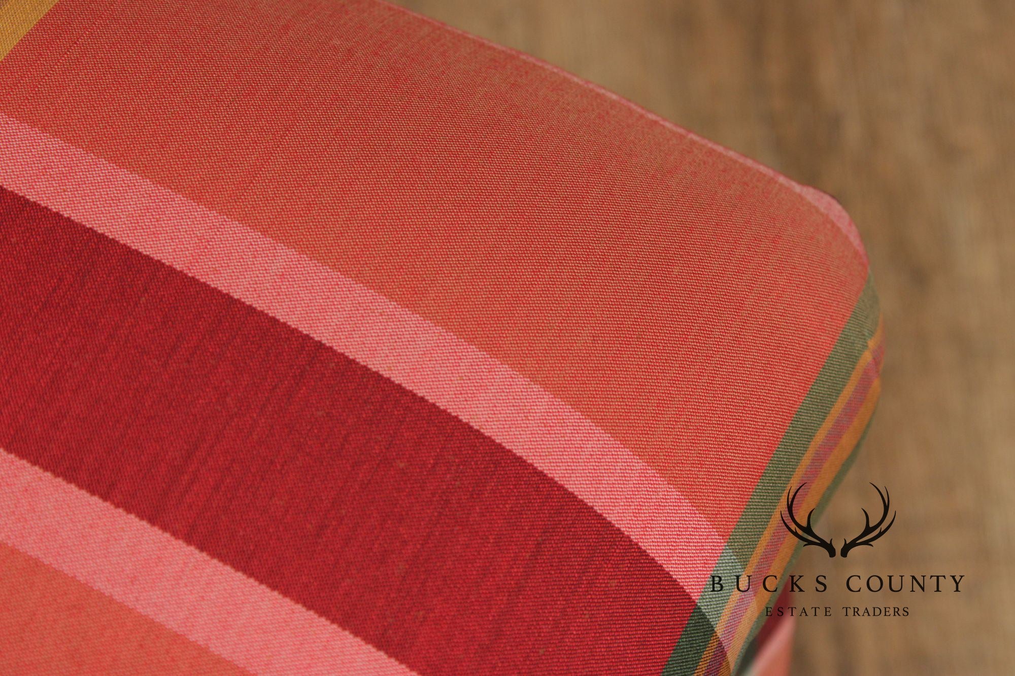 'A Colony Original'  Pair Of Upholstered Plaid Skirted Ottomans
