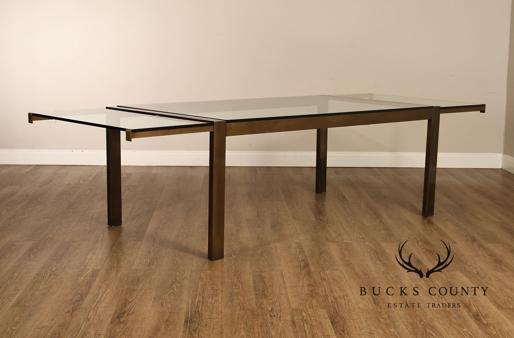 John Stuart Bronze Finish Glass Top Extendable Dining Table