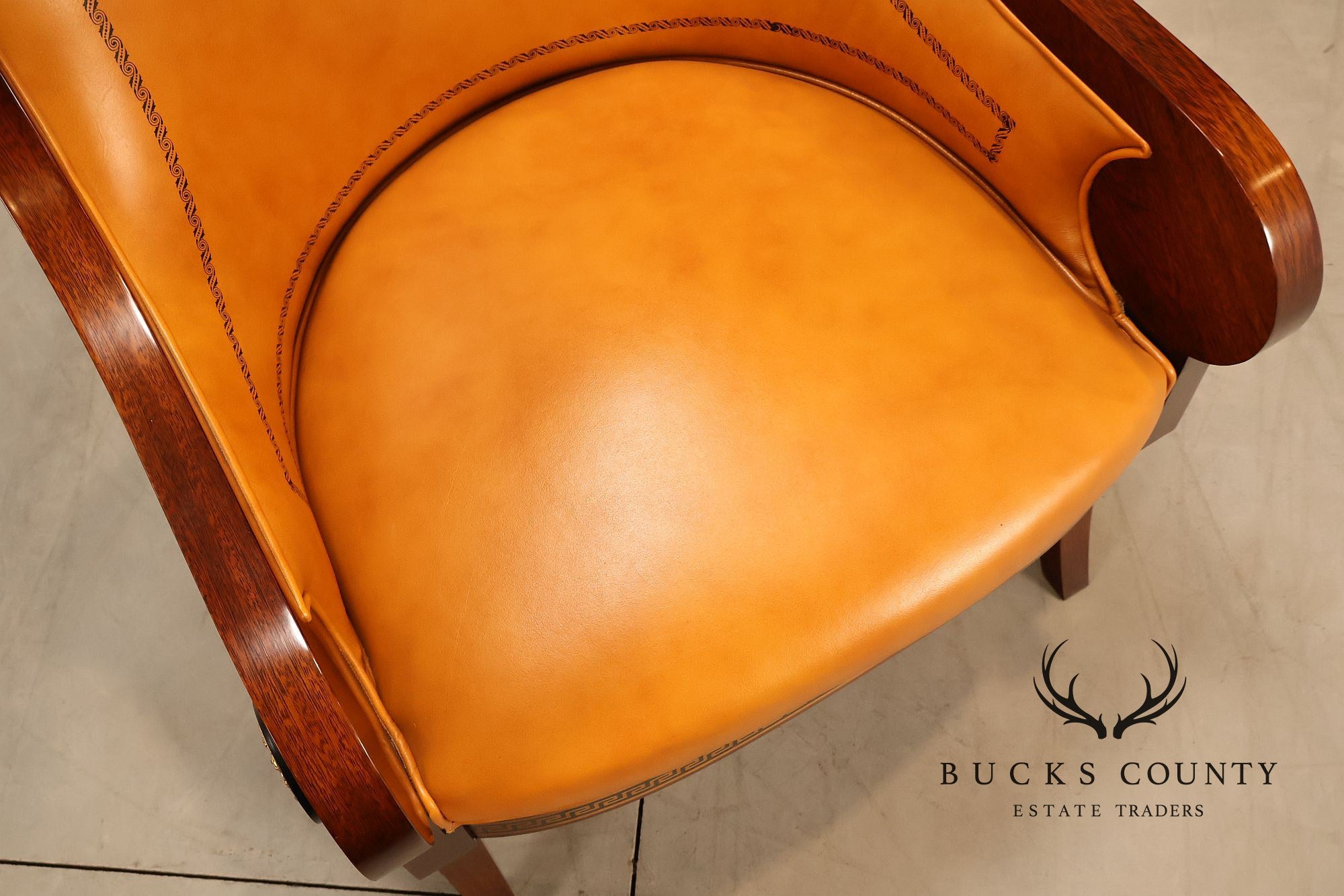 Neoclassical Empire Style Pair Of Mahogany And Leather Armchairs