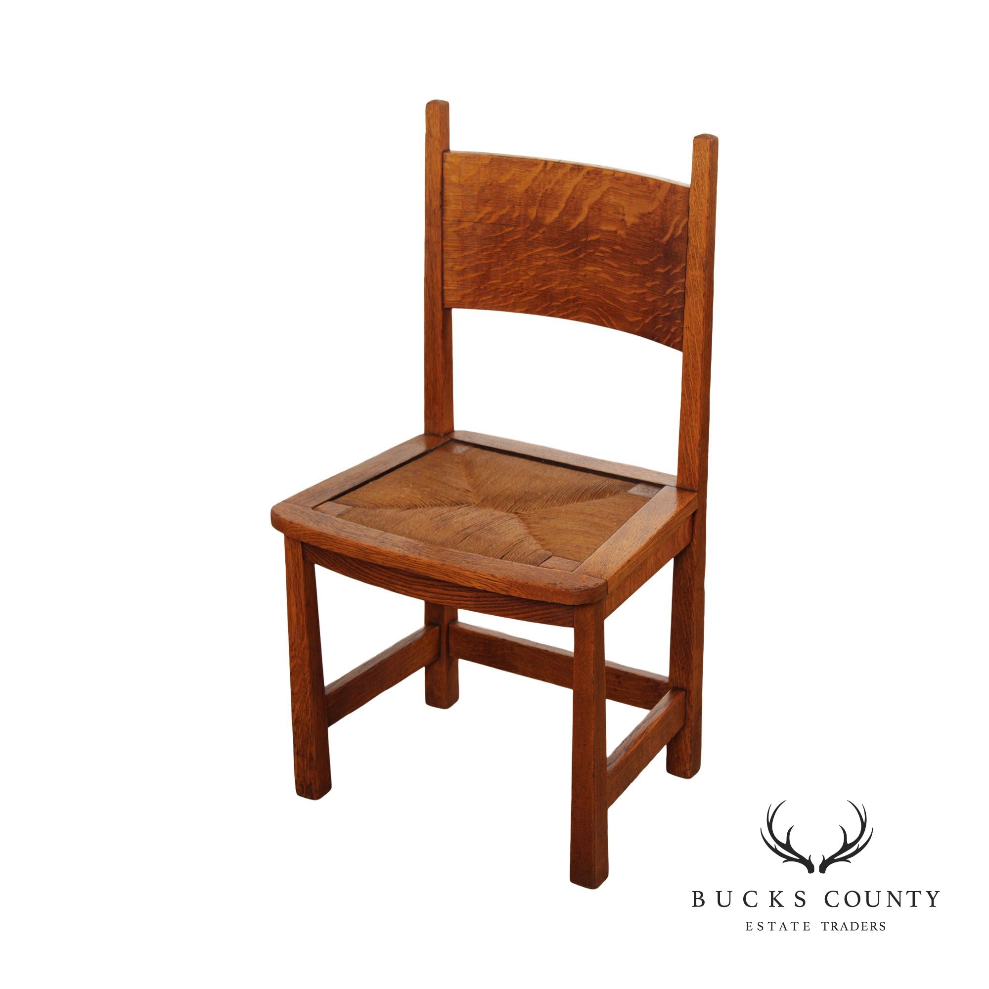 Antique Stickley Brothers Mission Oak Rush Seat Side Chair