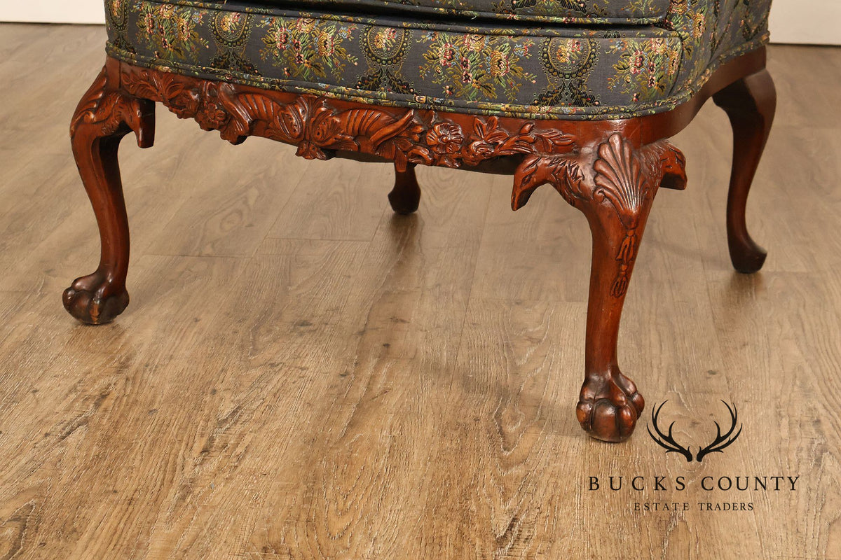 1930s Vintage Chippendale Style Carved Hardwood Eagle Wing Chair