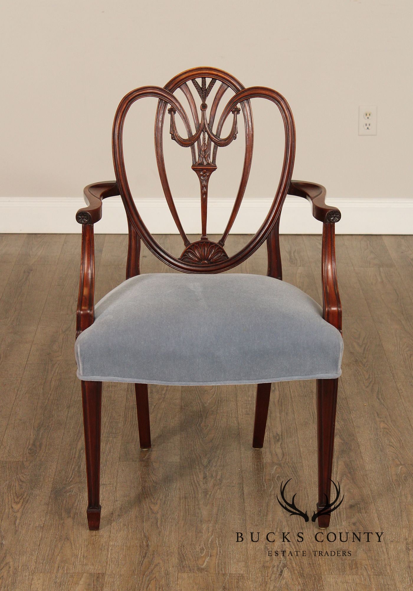 Hepplewhite Style Set of Ten Carved Mahogany Dining Chairs