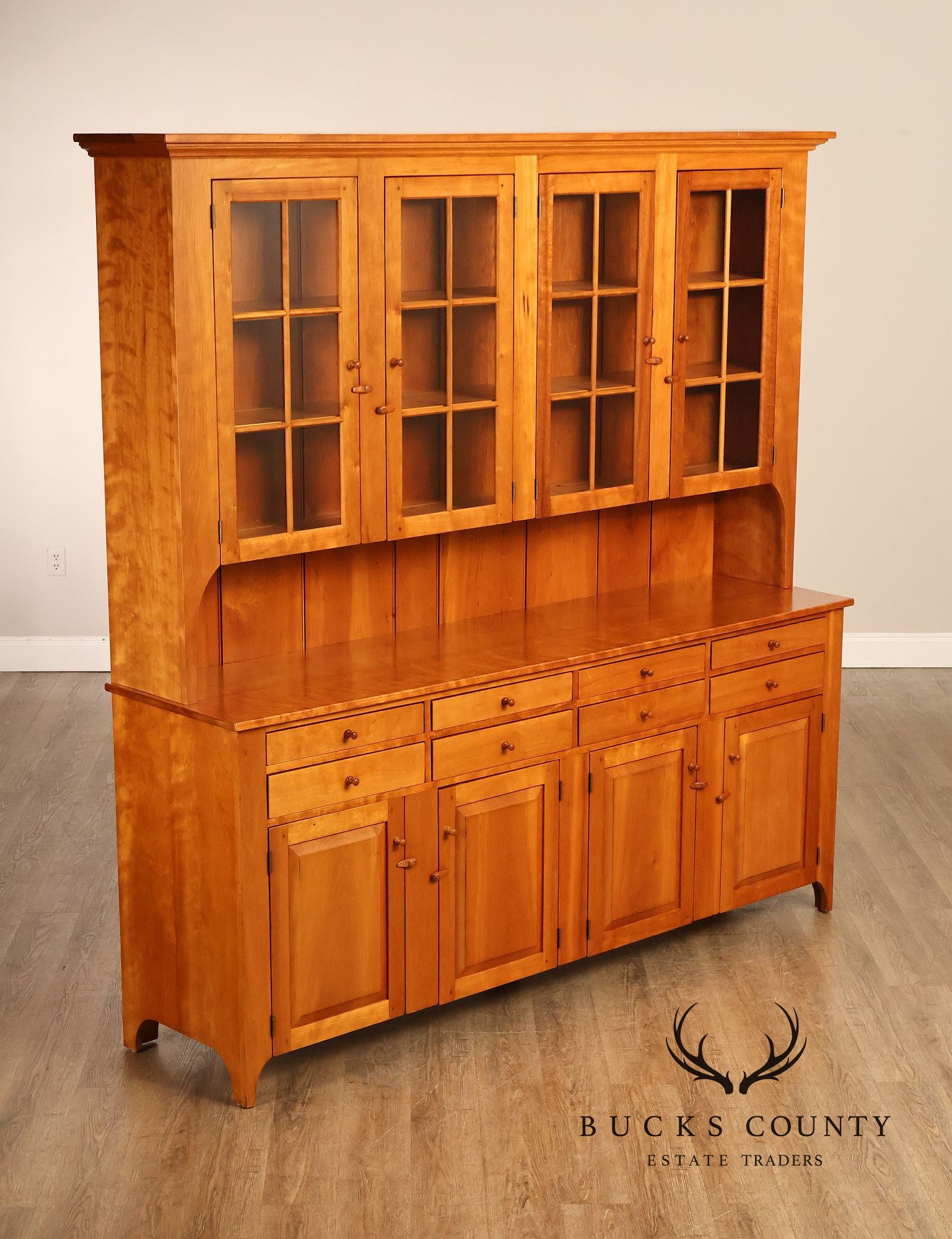 Shaker Shoppe Cherry Stepback Cupboard With Glass Door Hutch