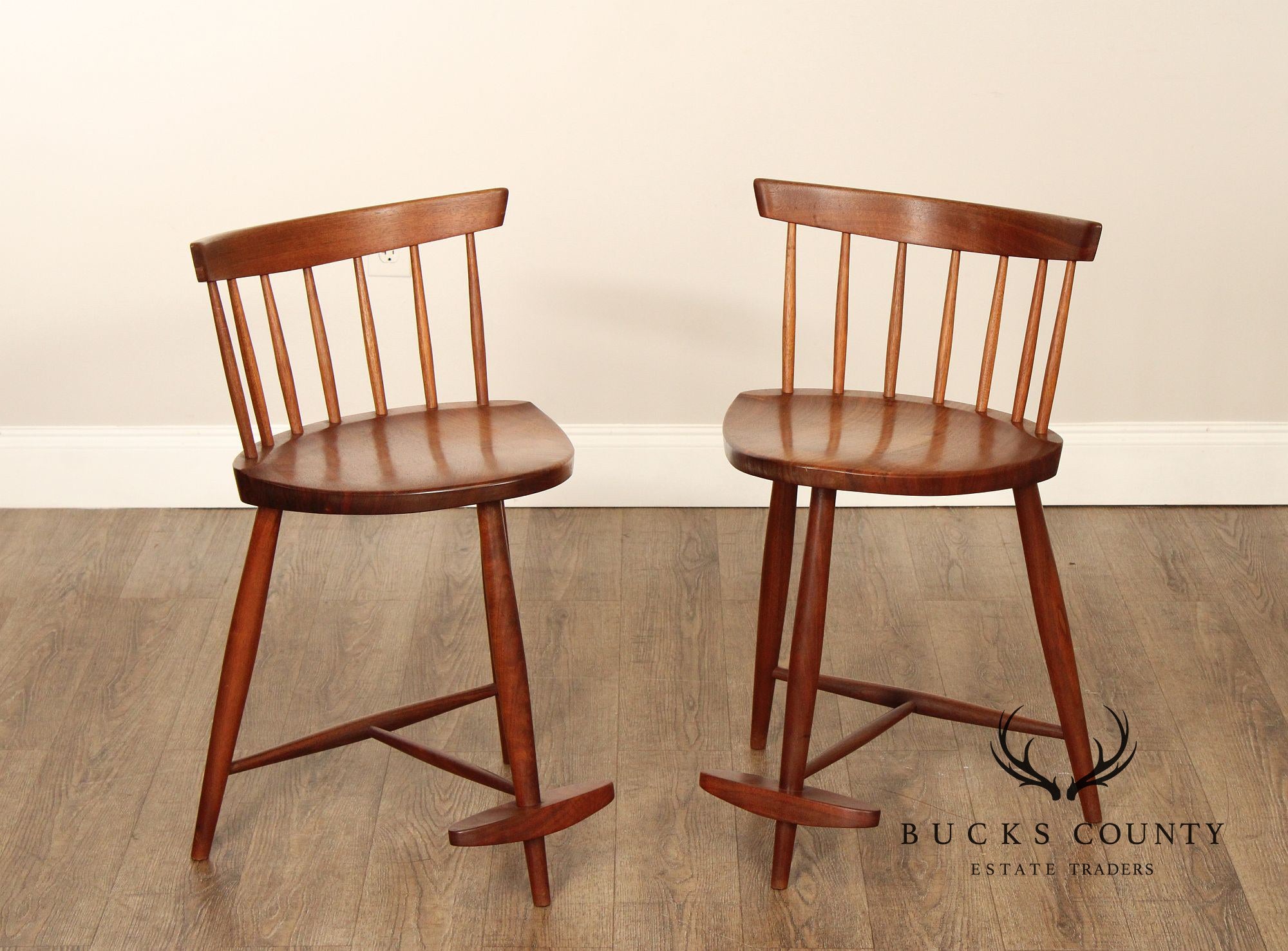 George Nakashima Pair of Walnut 'Mira' Stools