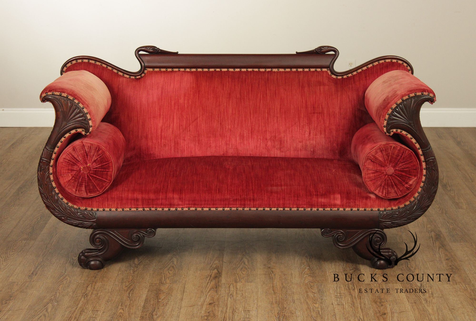 Antique Empire Carved Mahogany Swan Sofa