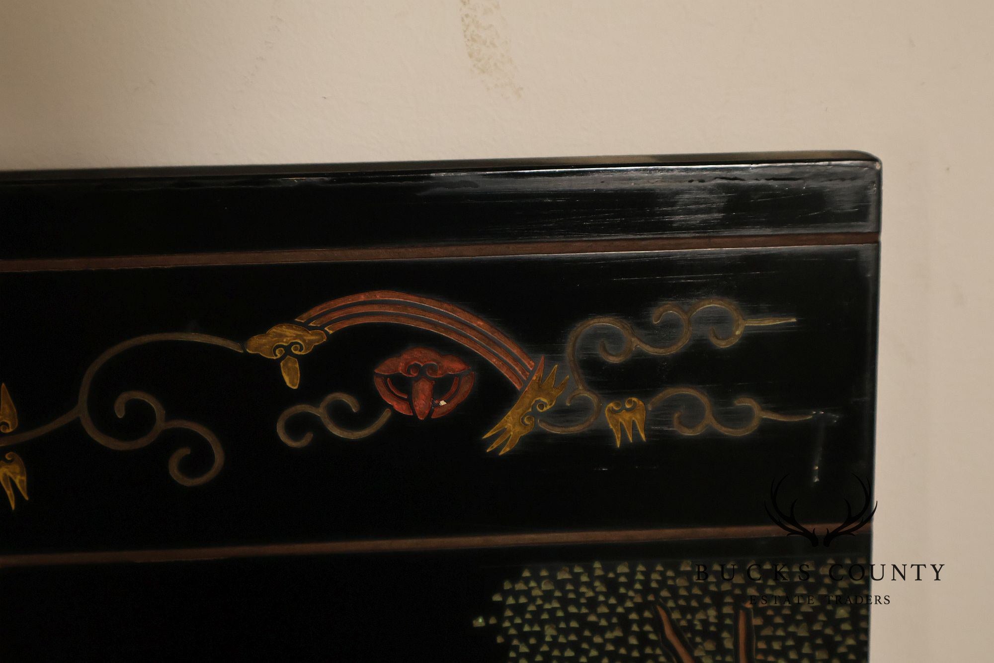 Asian Style Black Vintage Lacquer Six Panel Folding Screen