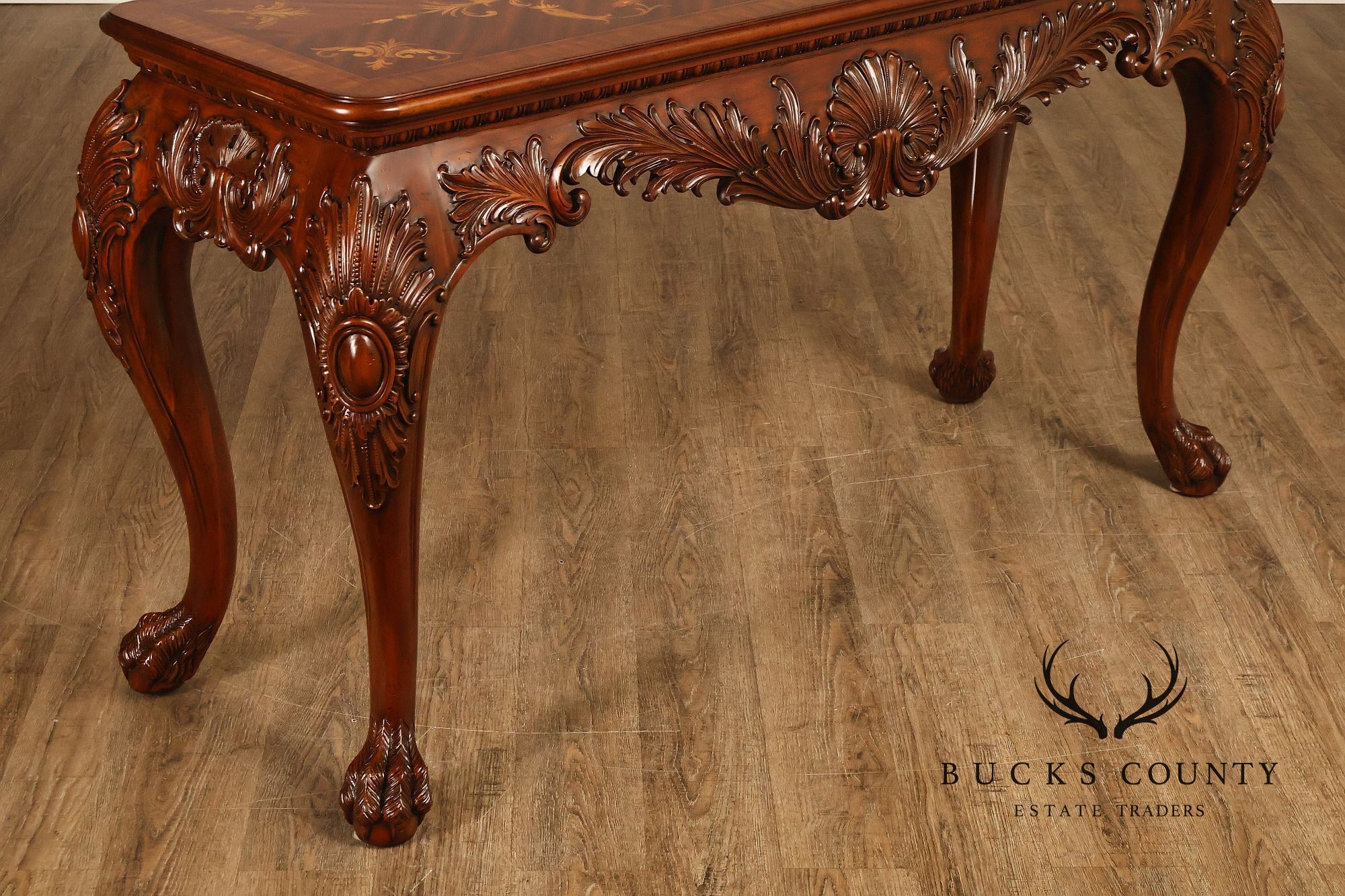 Maitland-Smith Georgian Style Carved Mahogany Inlaid Console Table