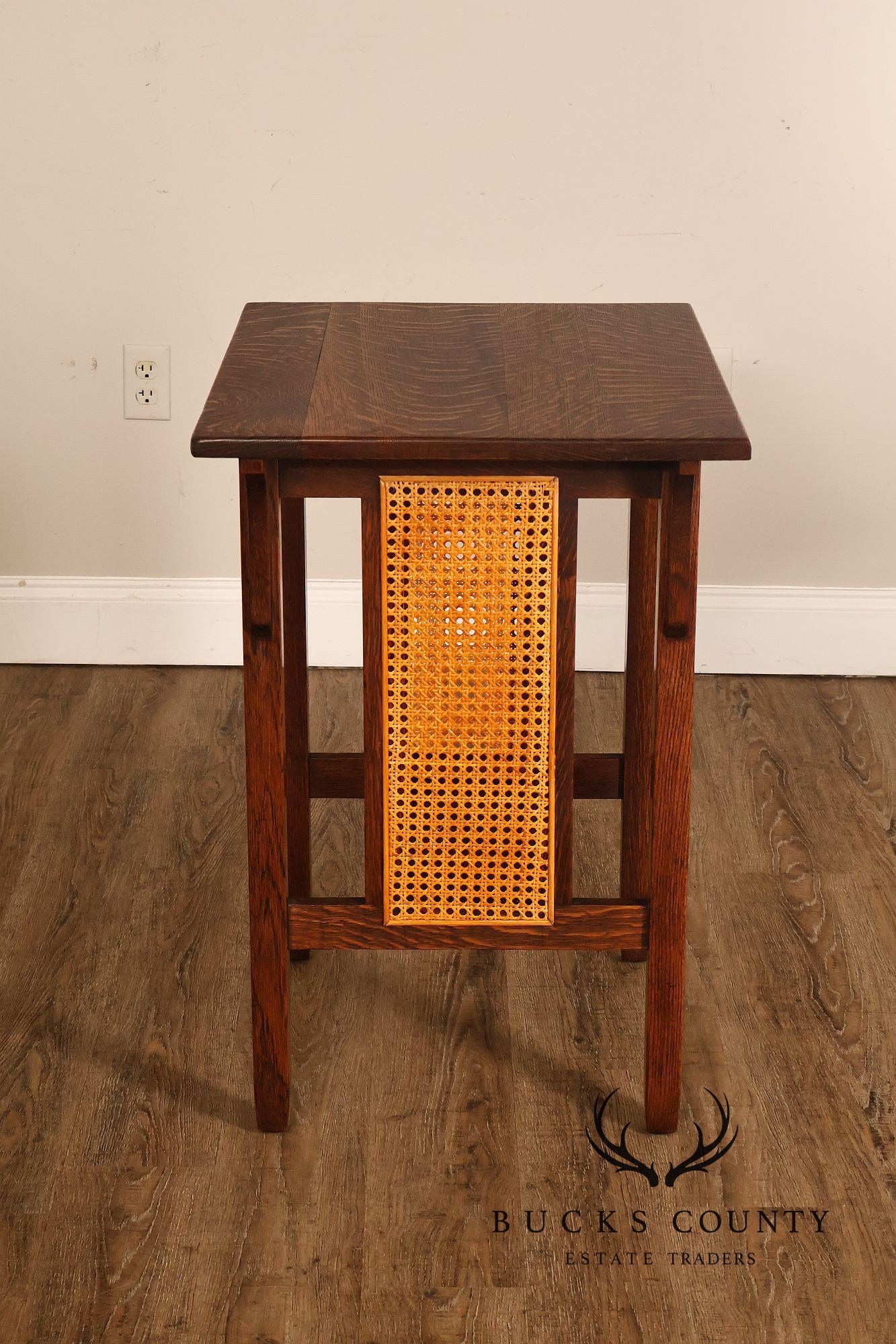 Antique Stickley Brothers Arts & Crafts Oak Side Table With Cane Panels